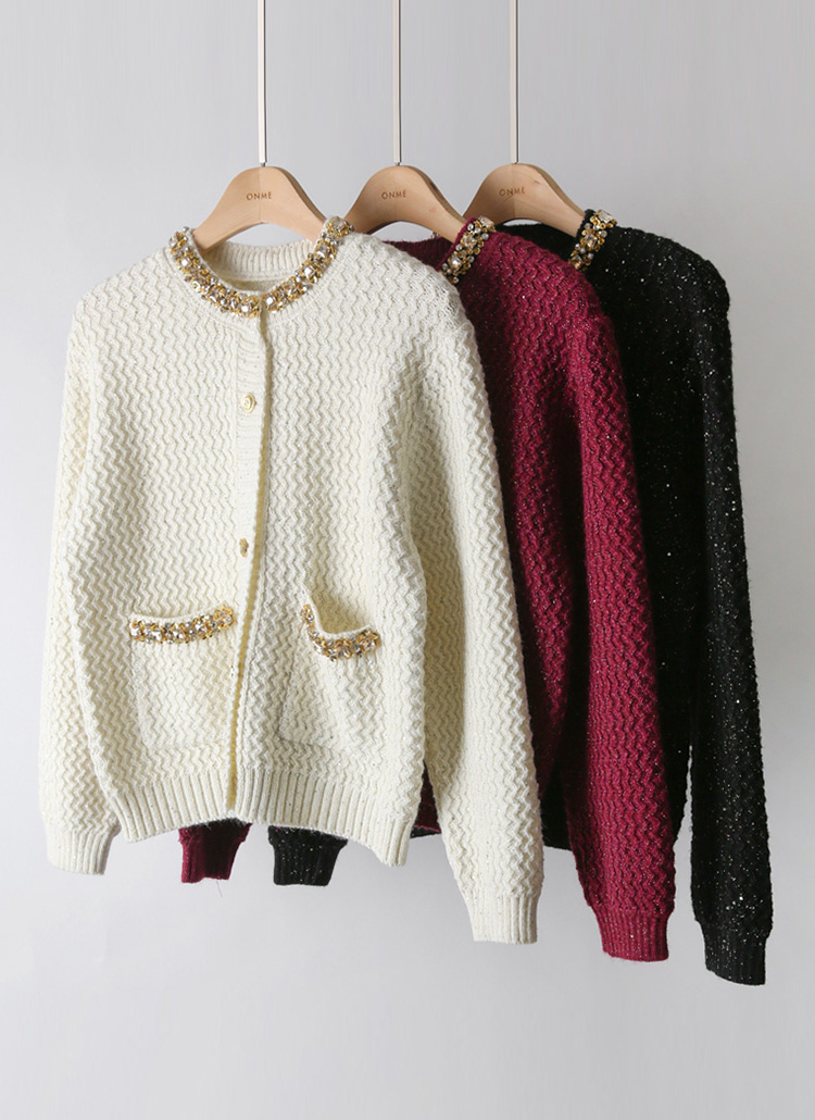 ビーズビジュースパンコールラウンドネックカーディガン | レディース