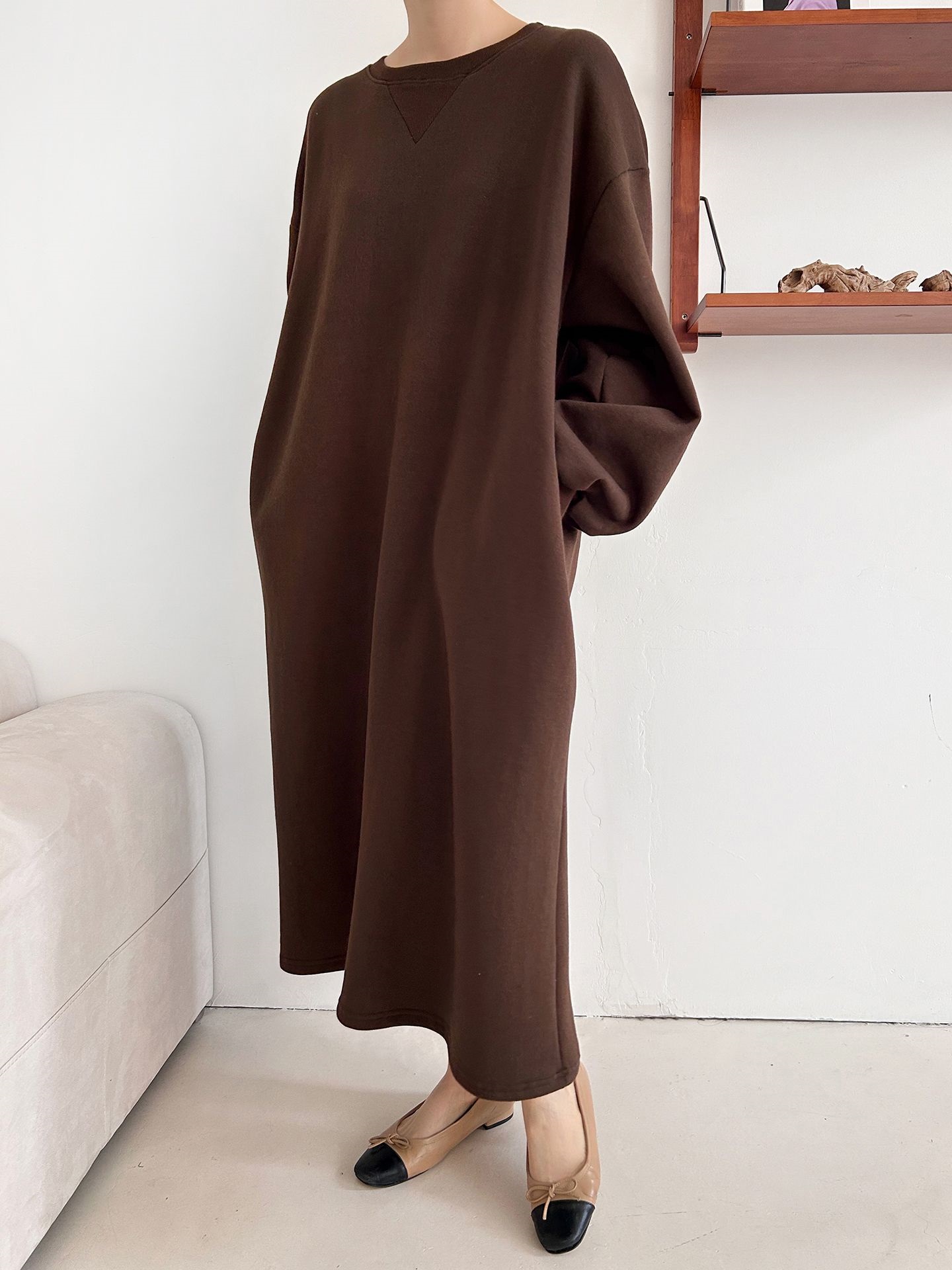 裏起毛ボクシーロング無地カラーワンピース | 詳細画像4