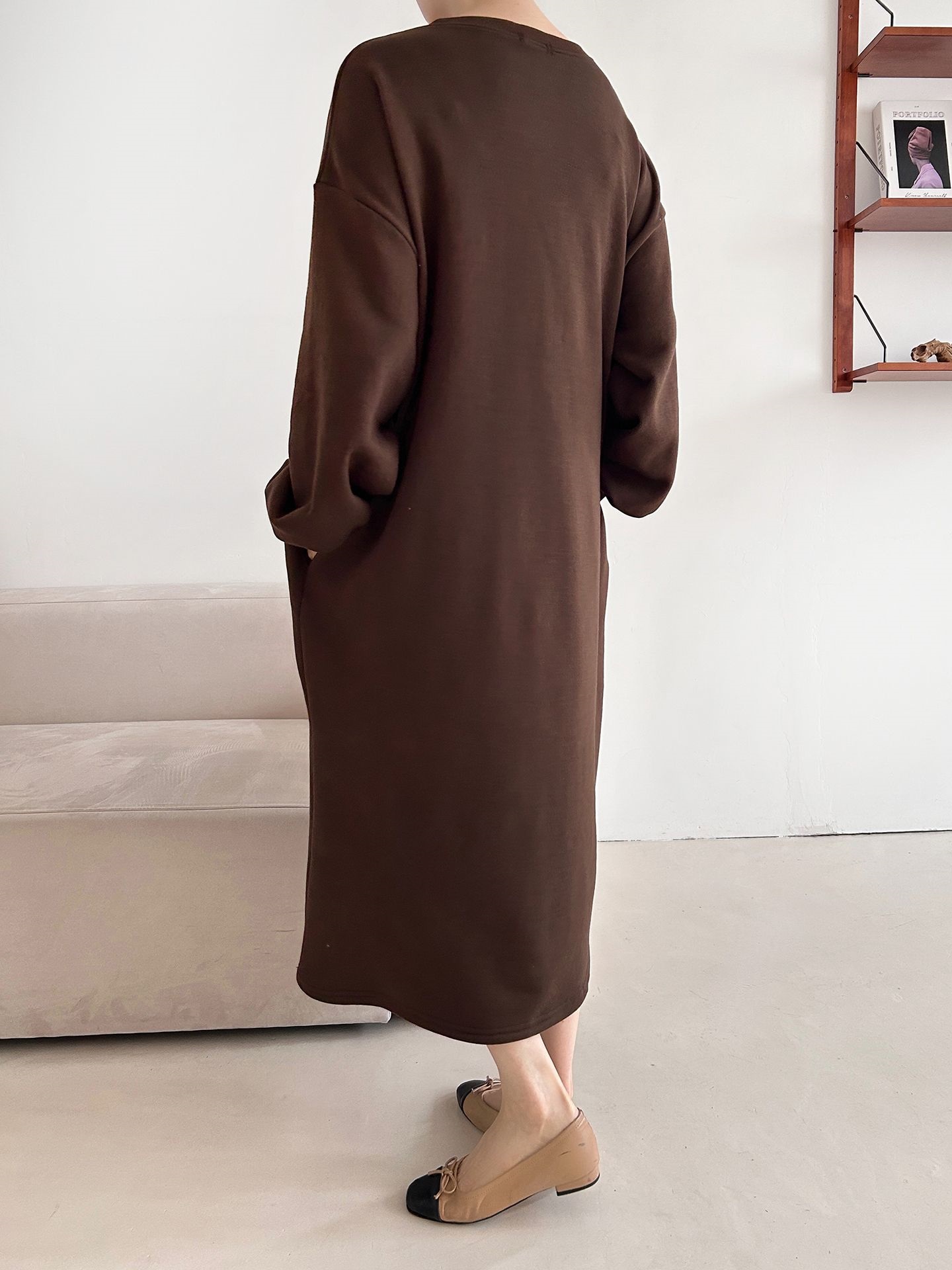 裏起毛ボクシーロング無地カラーワンピース | 詳細画像5