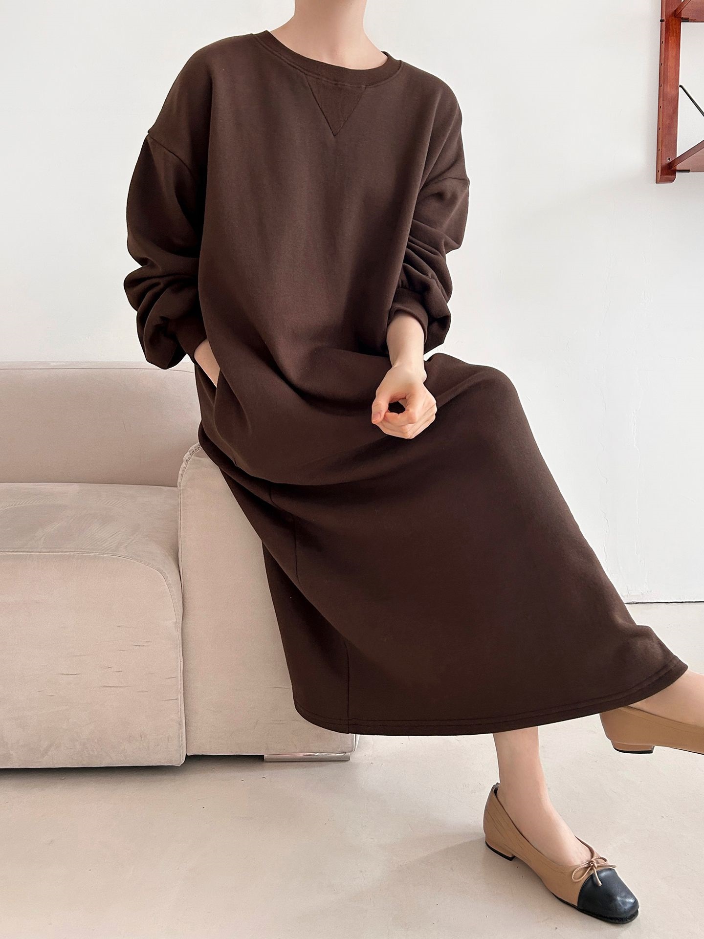 裏起毛ボクシーロング無地カラーワンピース | 詳細画像6