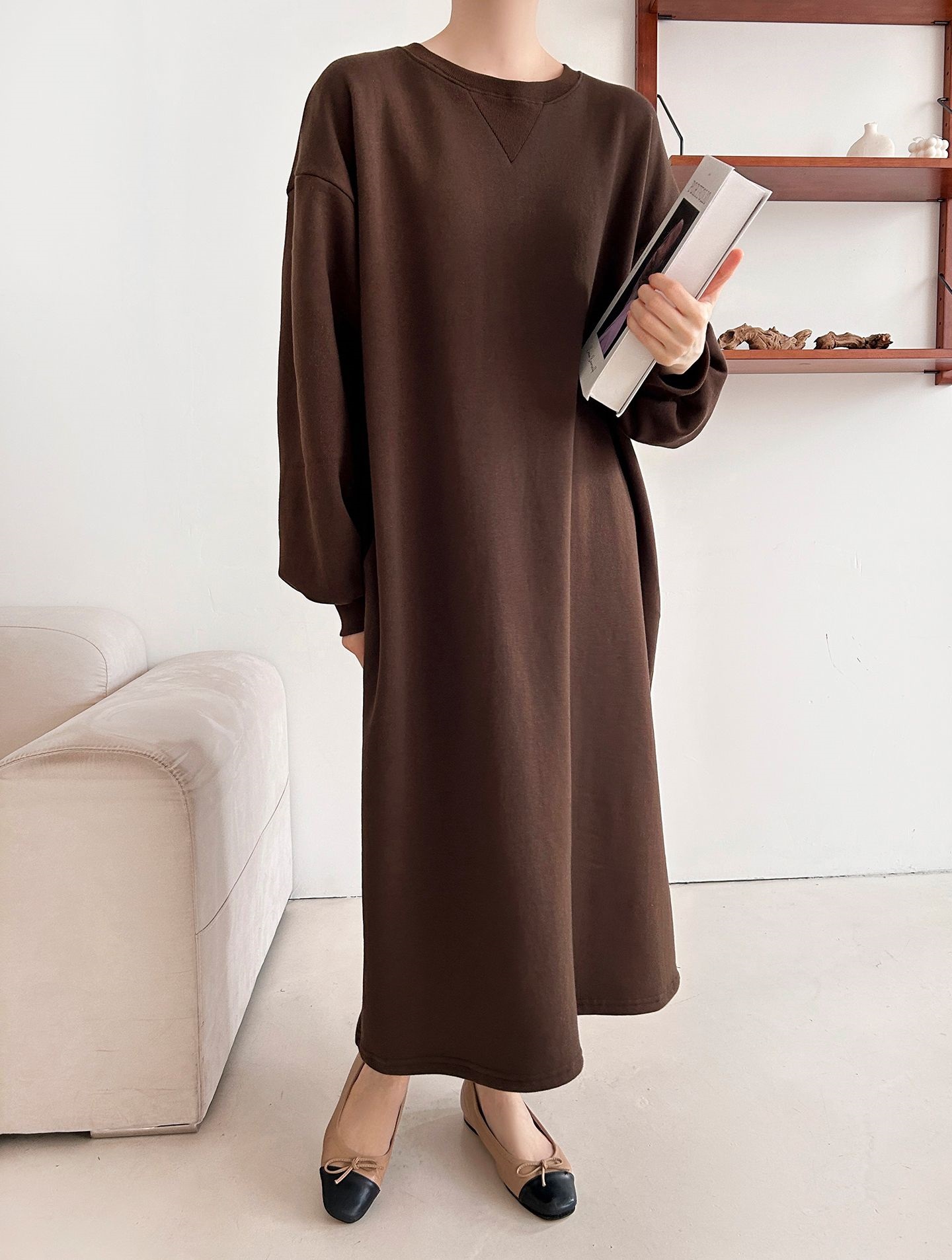 裏起毛ボクシーロング無地カラーワンピース | 詳細画像7