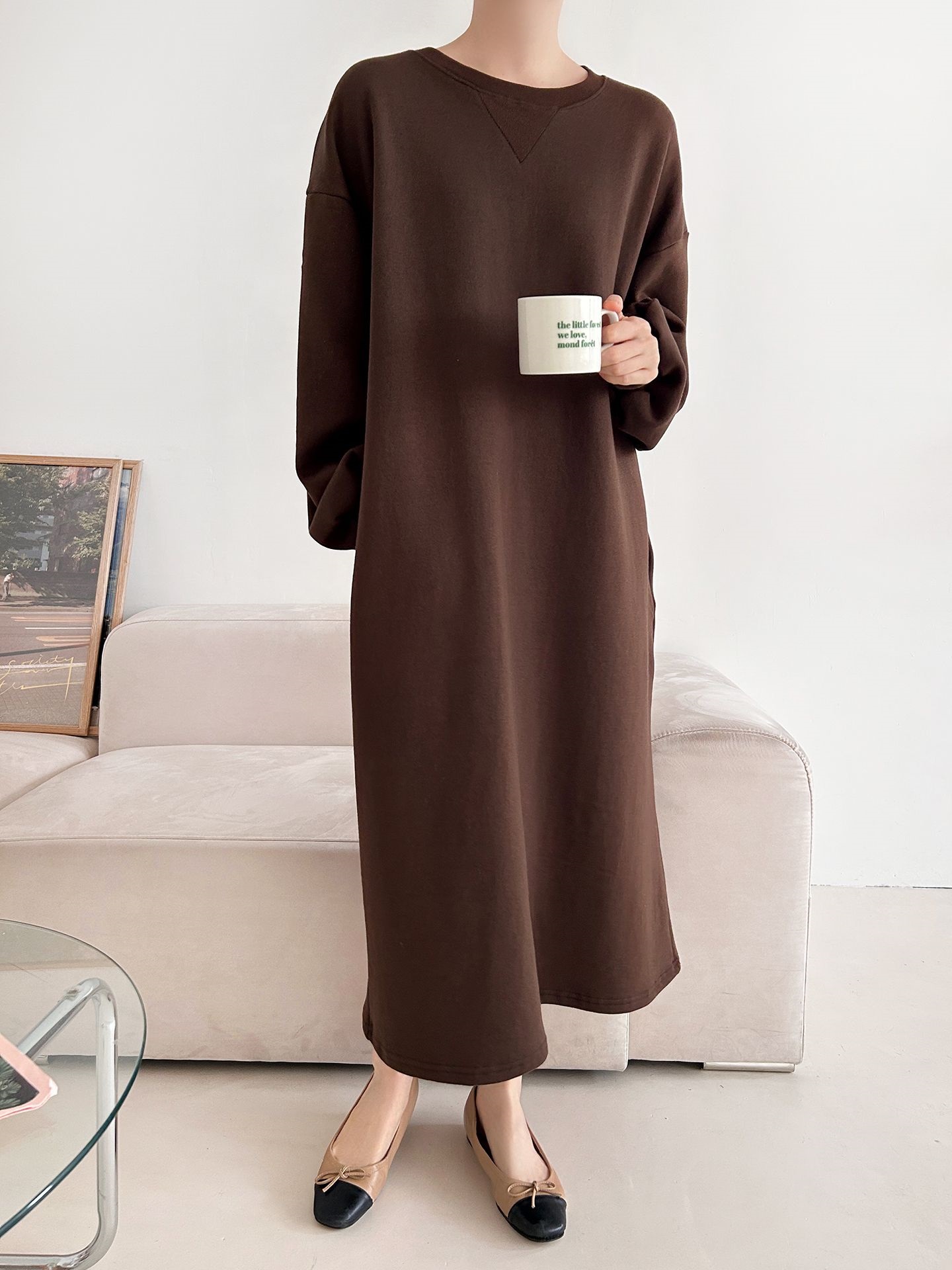 裏起毛ボクシーロング無地カラーワンピース | 詳細画像8