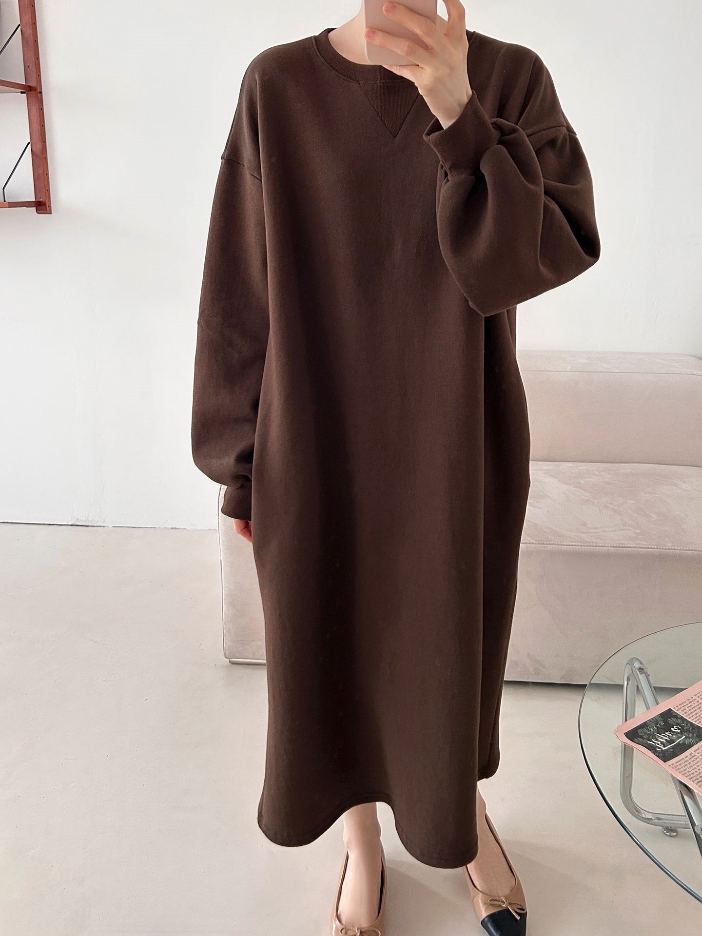 裏起毛ボクシーロング無地カラーワンピース | 詳細画像10