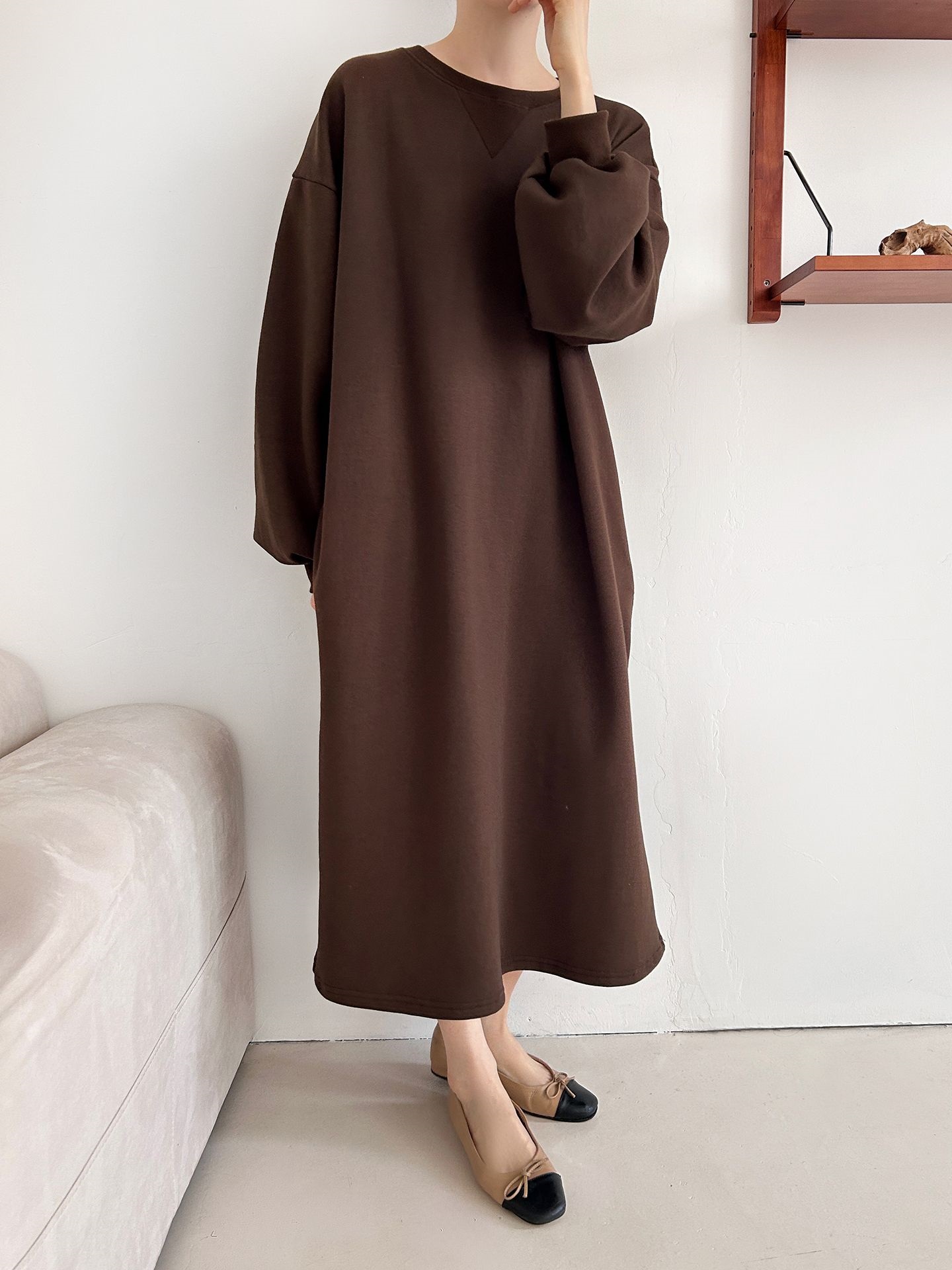 裏起毛ボクシーロング無地カラーワンピース | 詳細画像11