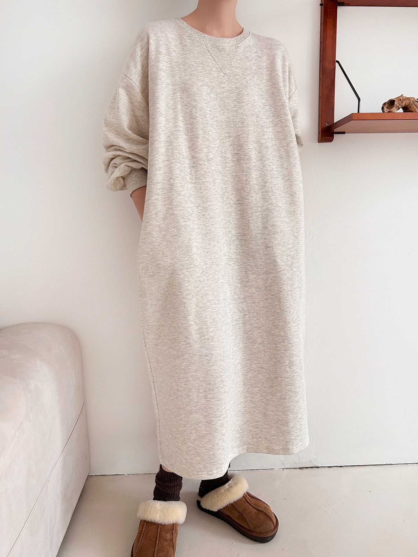 裏起毛ボクシーロング無地カラーワンピース | 詳細画像14