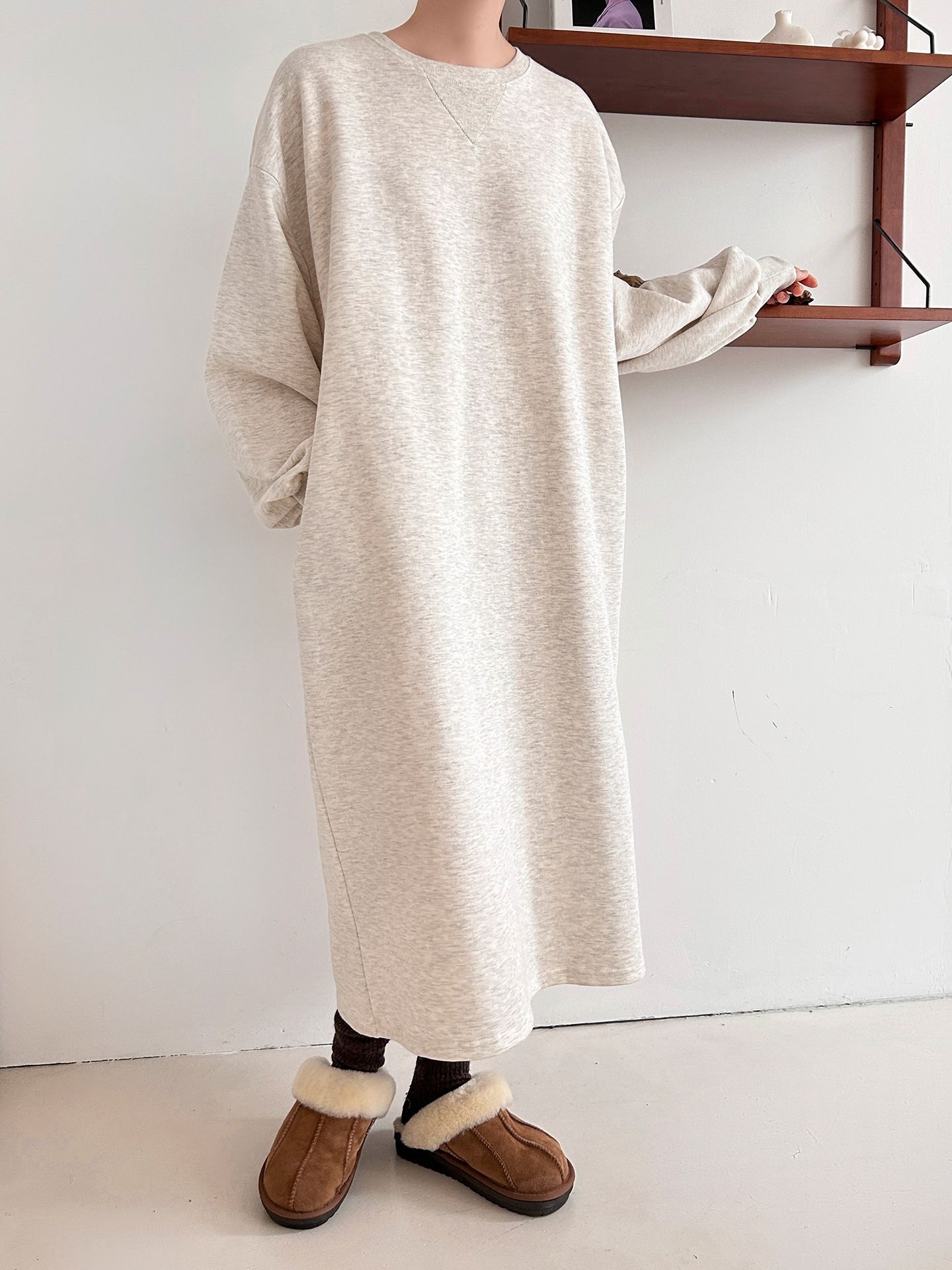 裏起毛ボクシーロング無地カラーワンピース | 詳細画像15