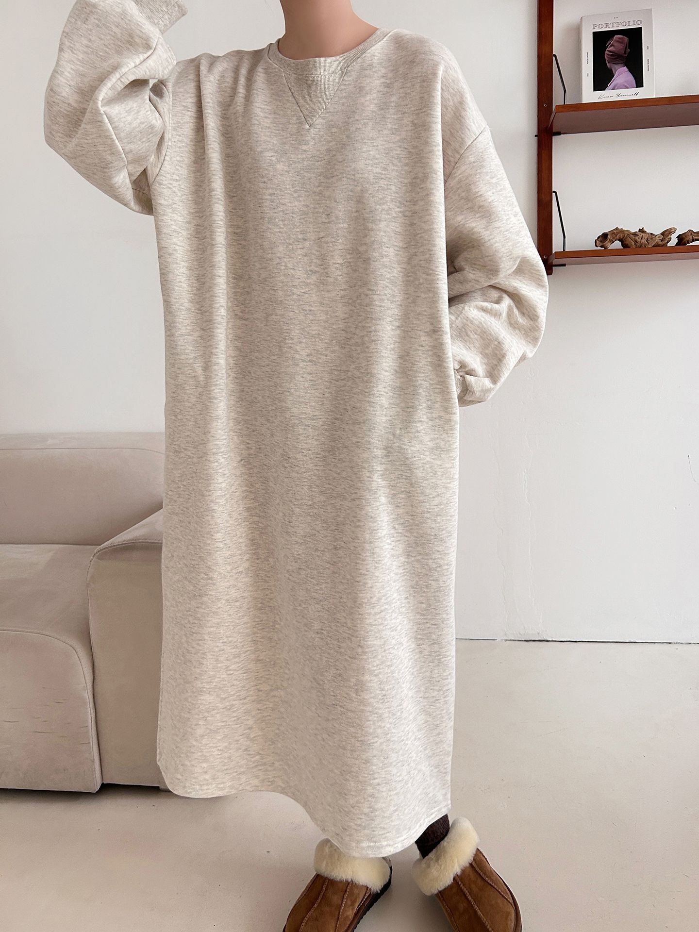 裏起毛ボクシーロング無地カラーワンピース | 詳細画像17