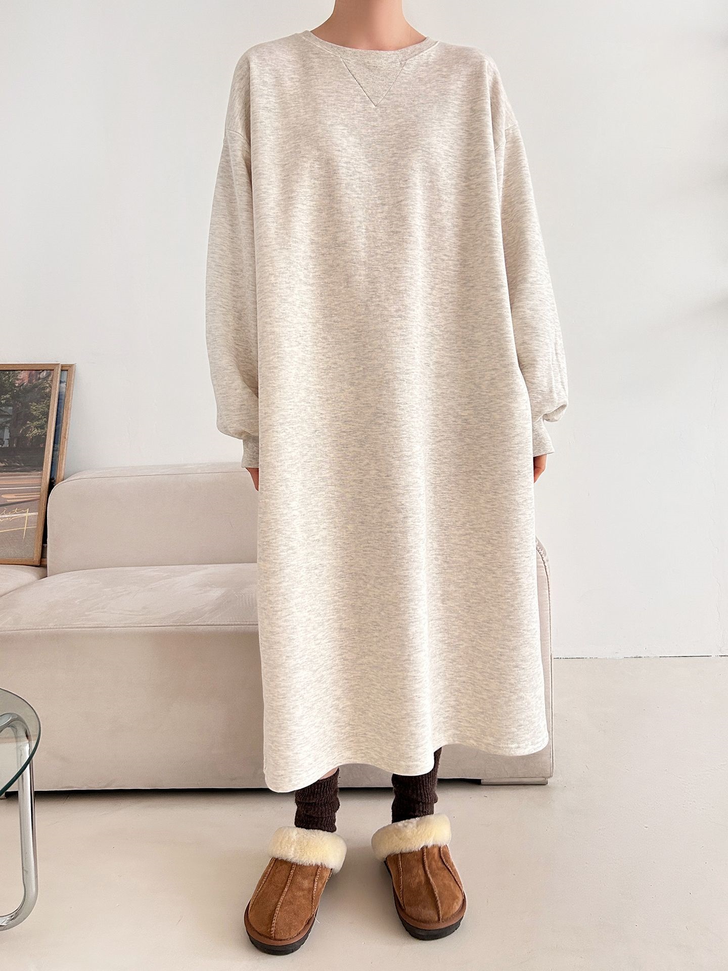 裏起毛ボクシーロング無地カラーワンピース | 詳細画像18