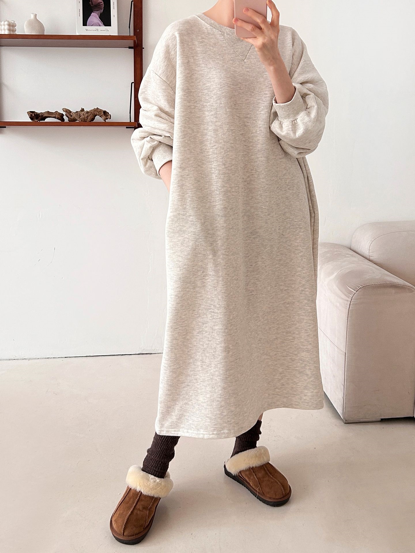裏起毛ボクシーロング無地カラーワンピース | 詳細画像19