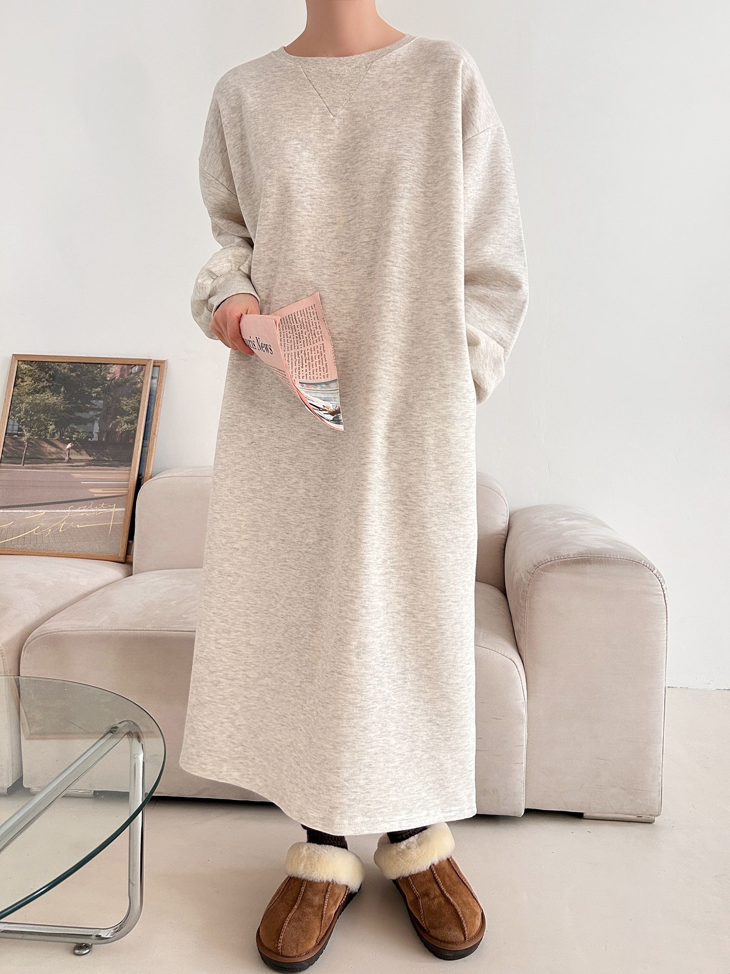 裏起毛ボクシーロング無地カラーワンピース | 詳細画像20