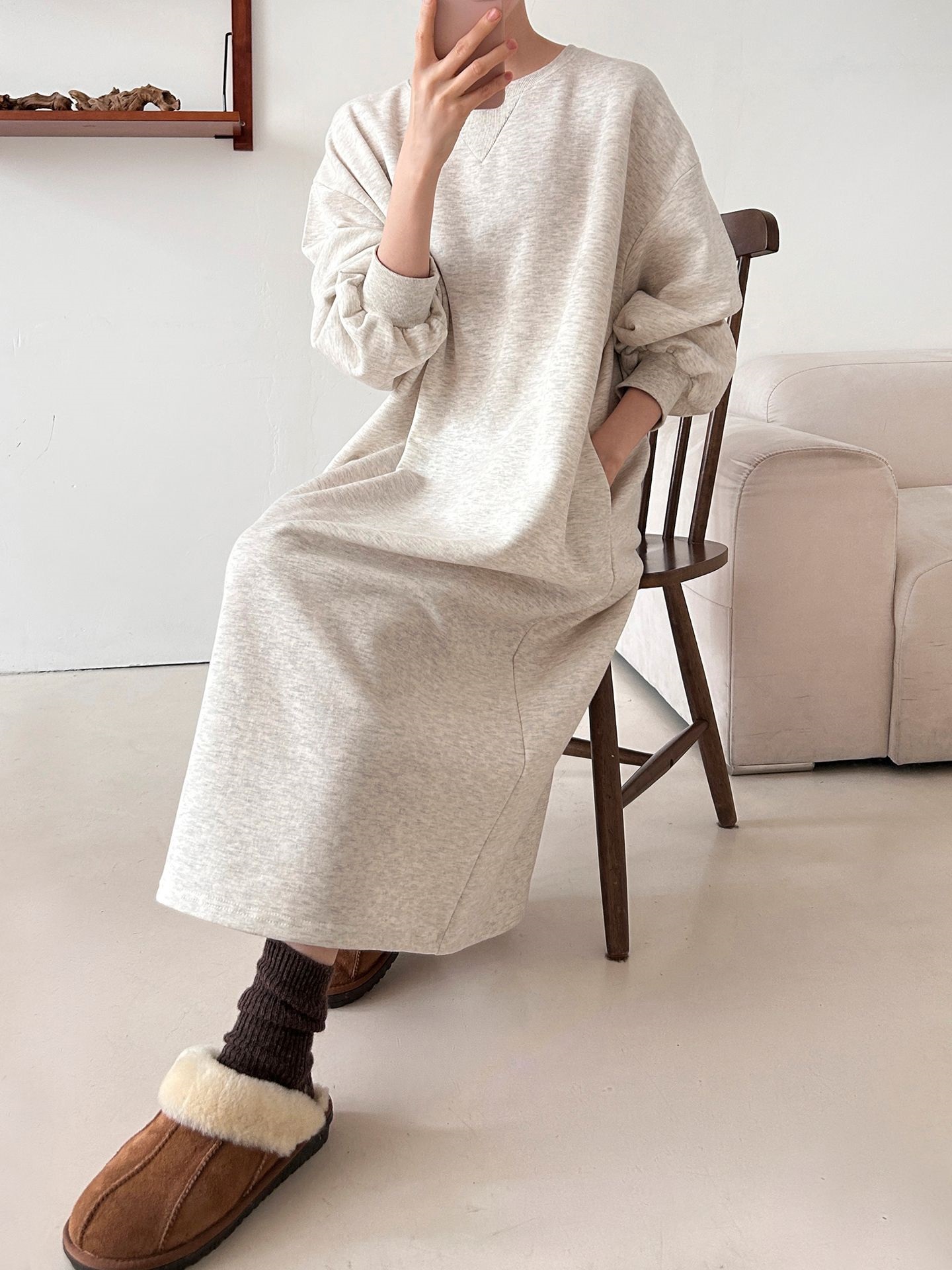 裏起毛ボクシーロング無地カラーワンピース | 詳細画像21