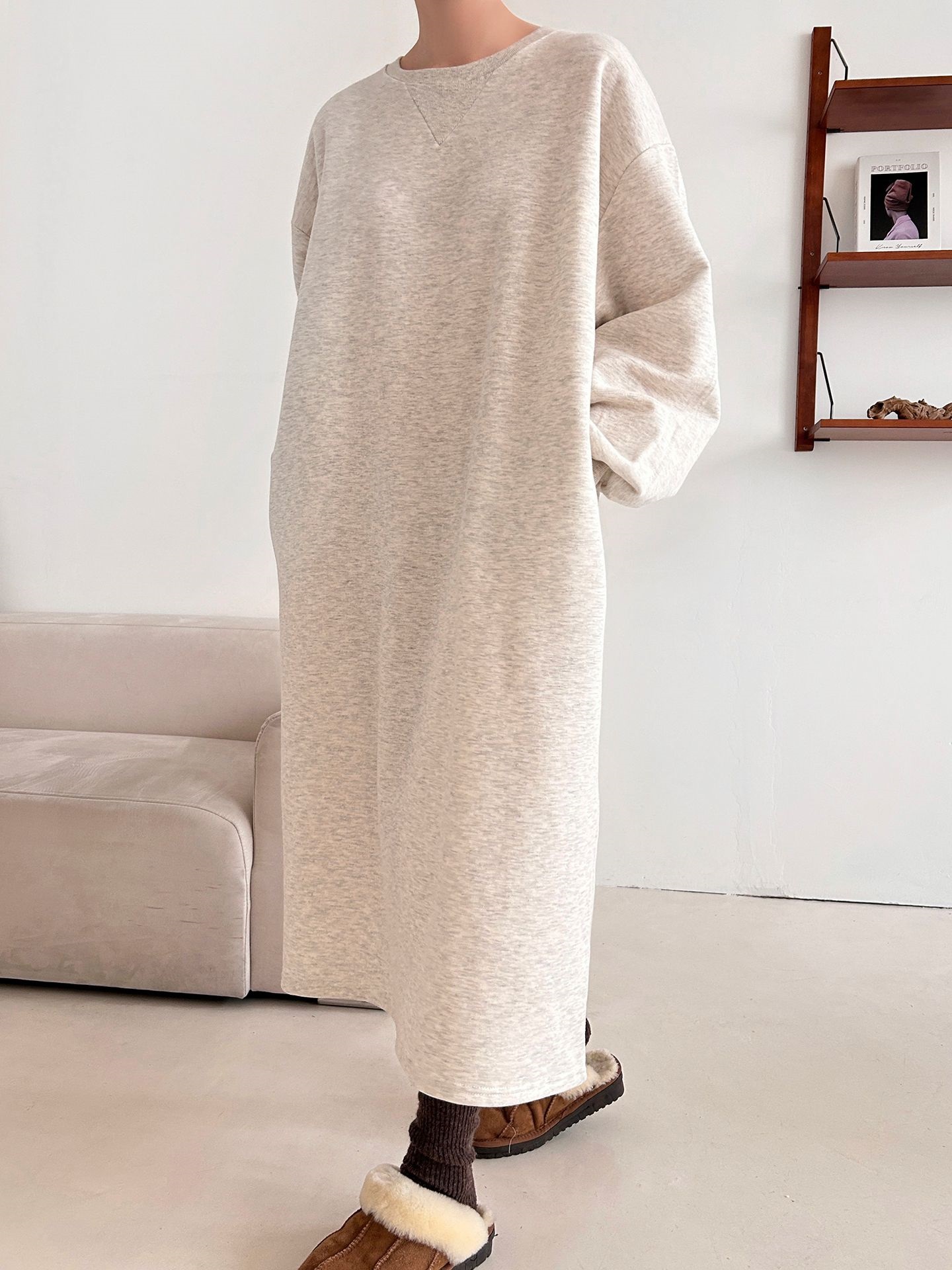 裏起毛ボクシーロング無地カラーワンピース | 詳細画像22