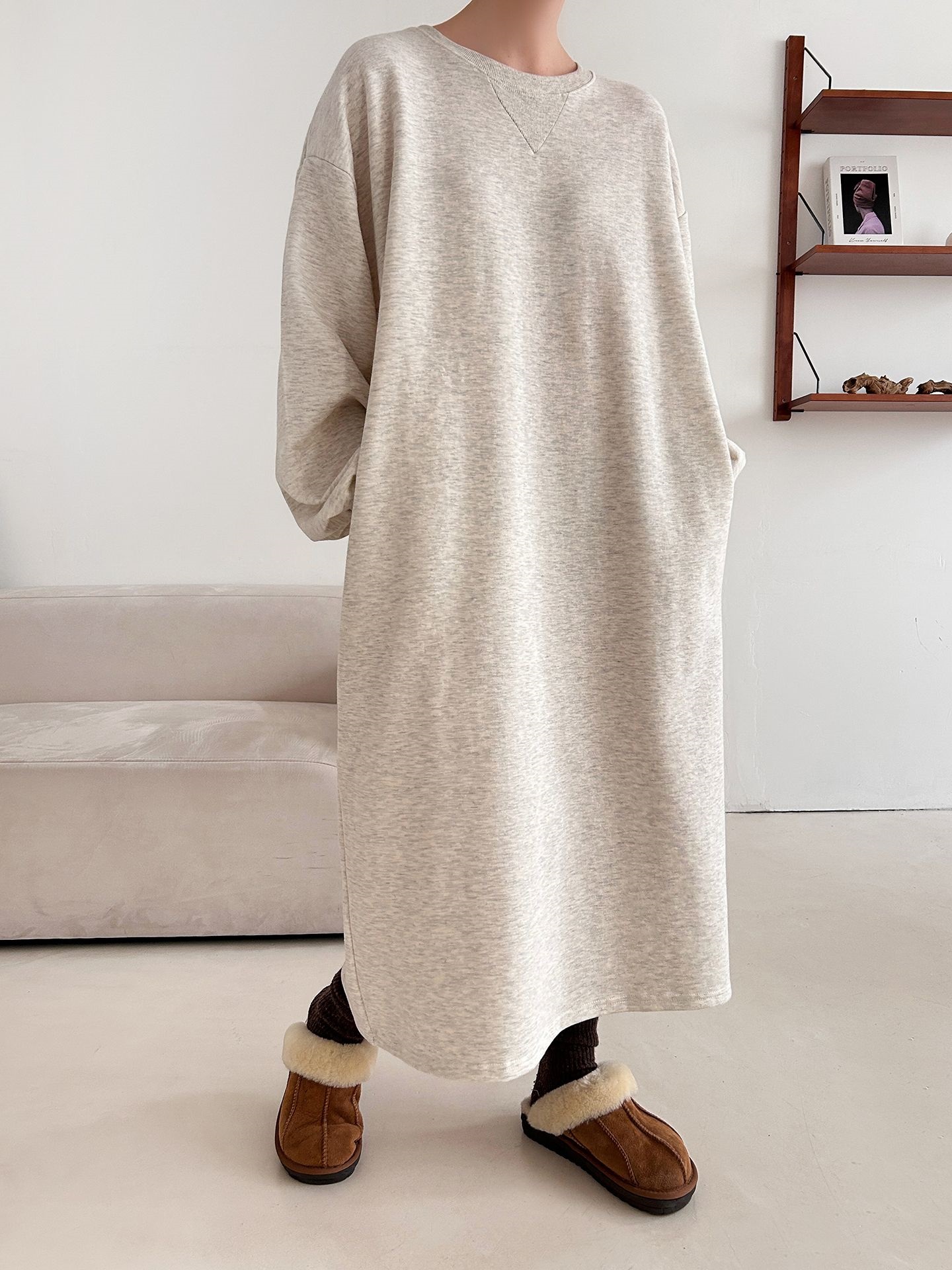 裏起毛ボクシーロング無地カラーワンピース | 詳細画像23