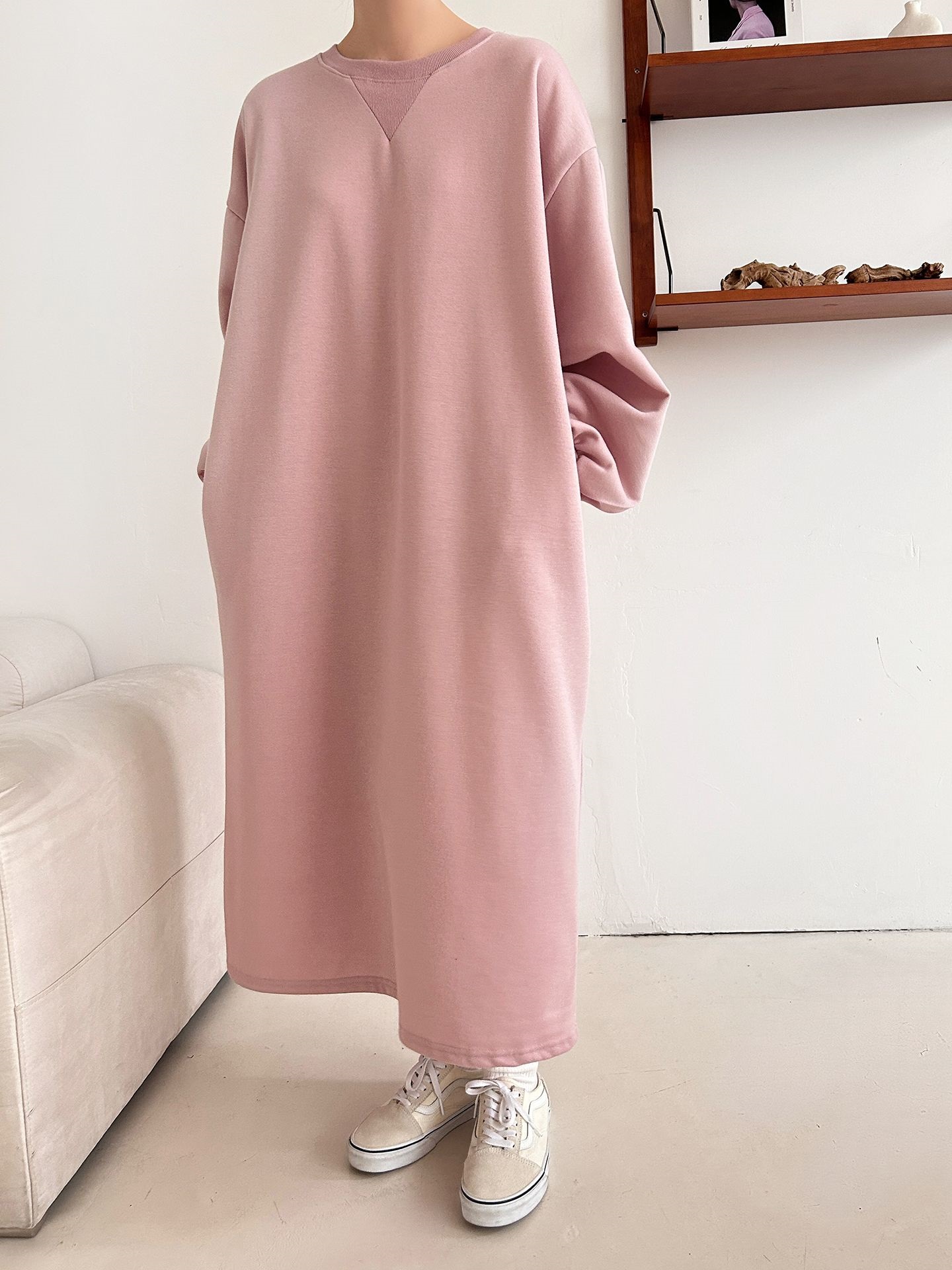 裏起毛ボクシーロング無地カラーワンピース | 詳細画像24