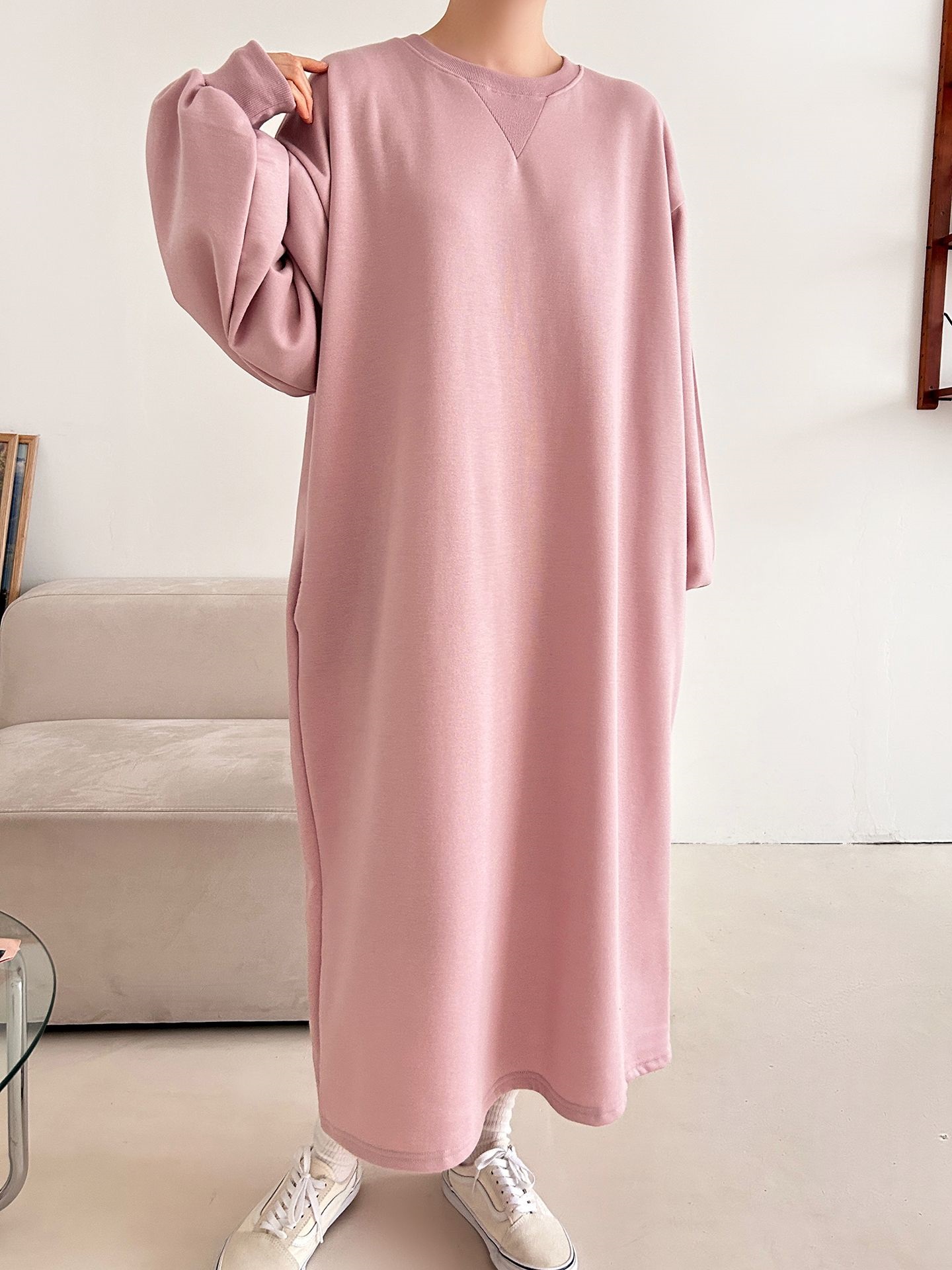 裏起毛ボクシーロング無地カラーワンピース | 詳細画像25