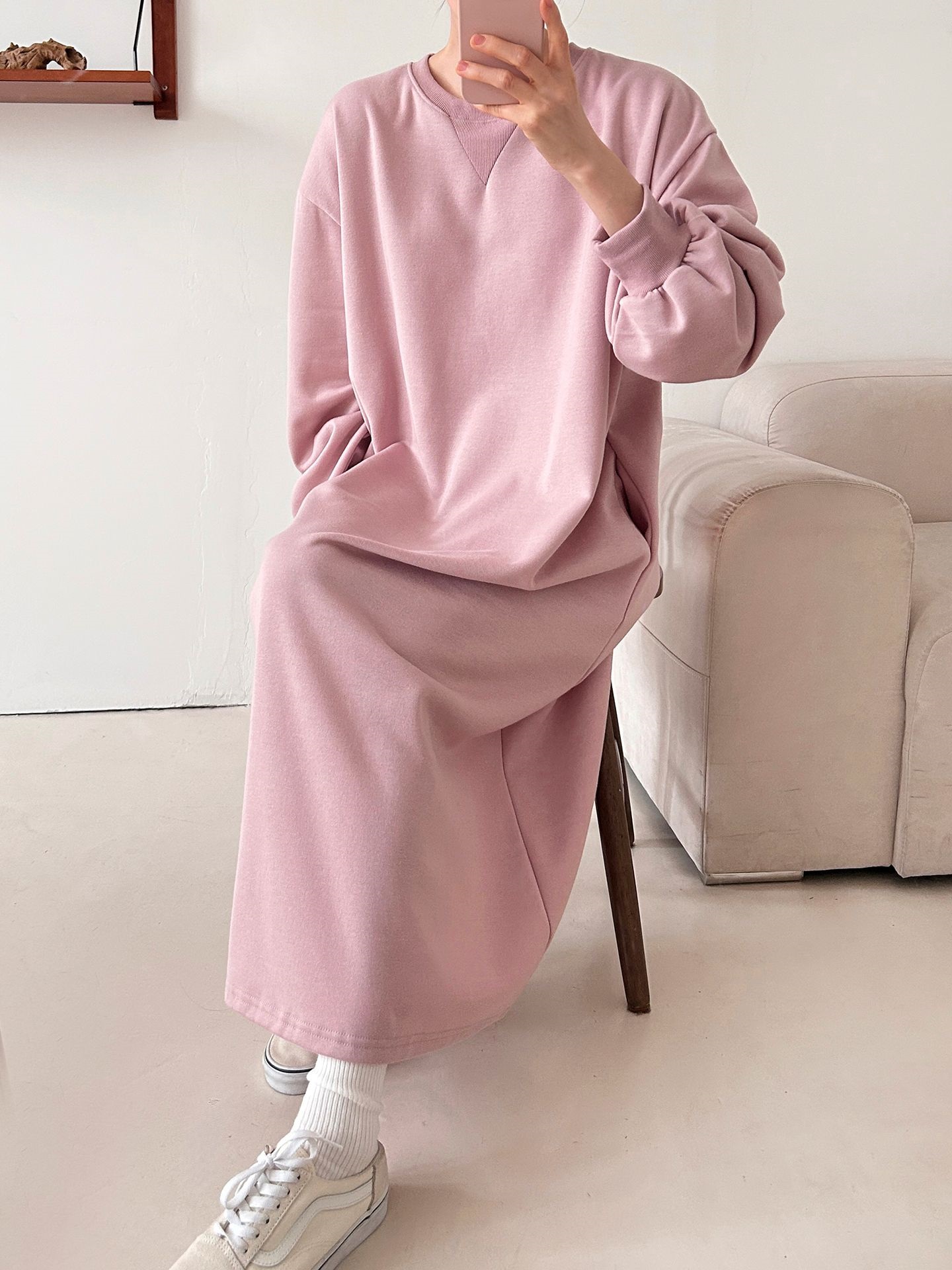 裏起毛ボクシーロング無地カラーワンピース | 詳細画像26