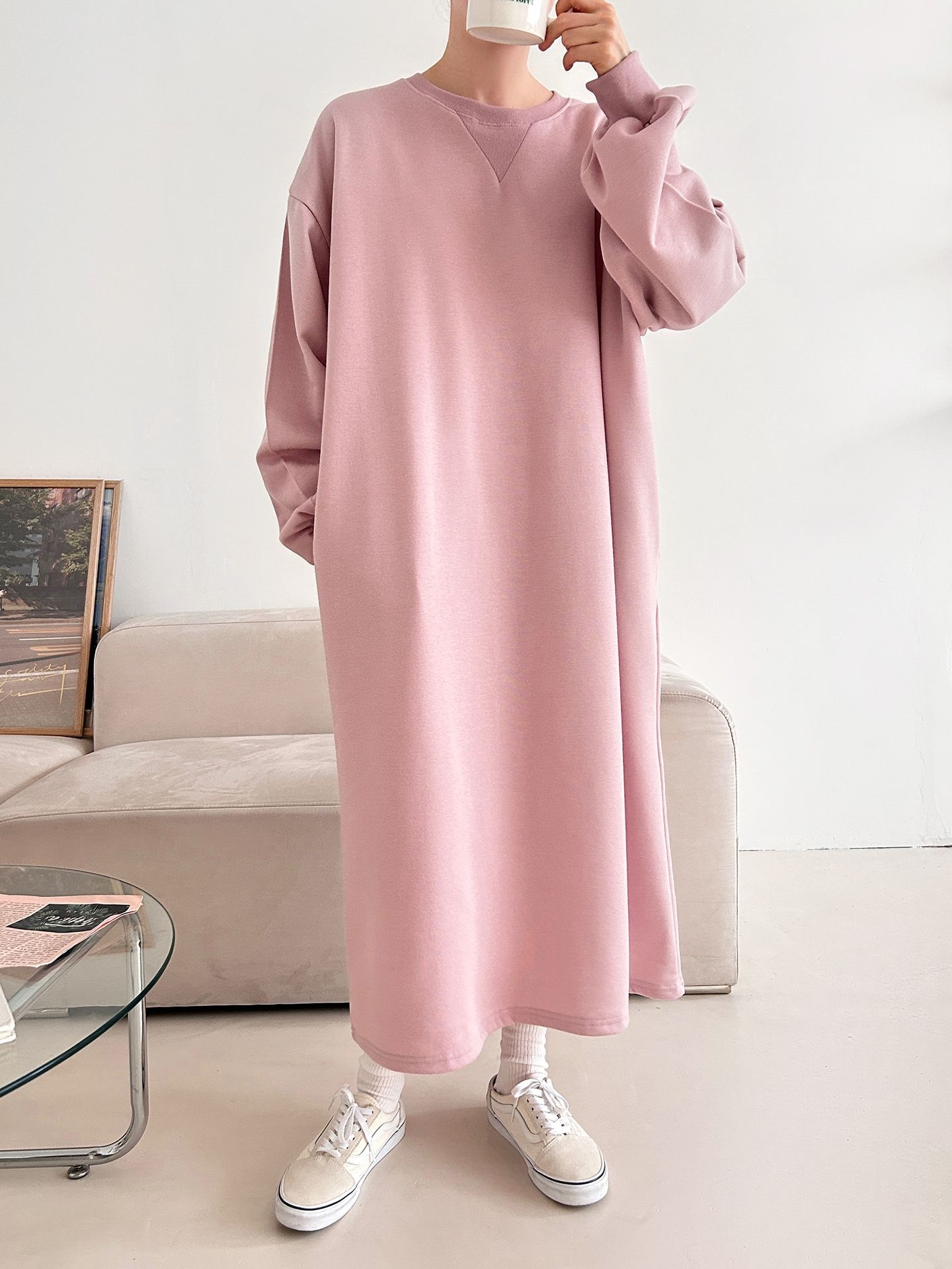 裏起毛ボクシーロング無地カラーワンピース | 詳細画像27