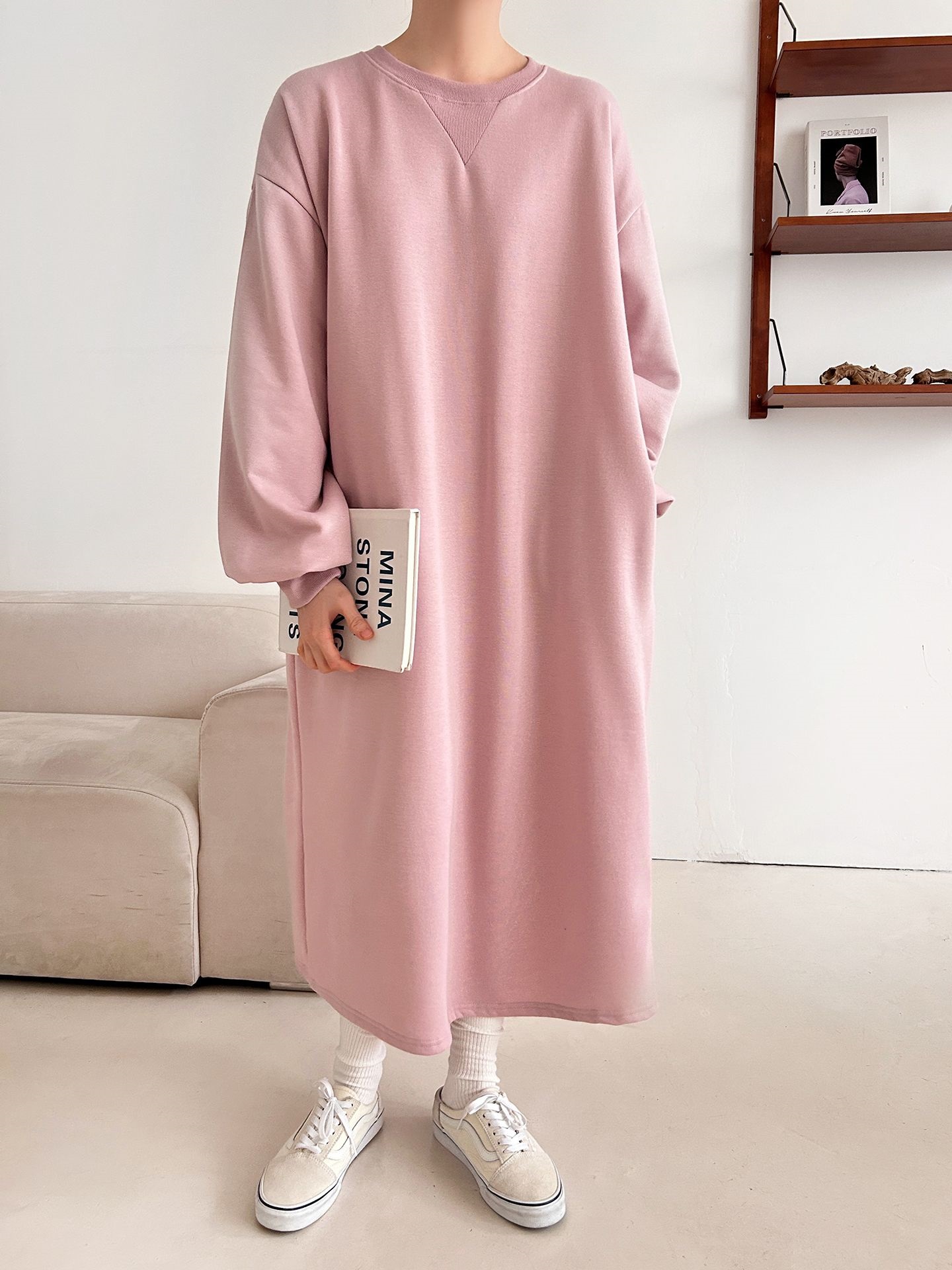 裏起毛ボクシーロング無地カラーワンピース | 詳細画像28