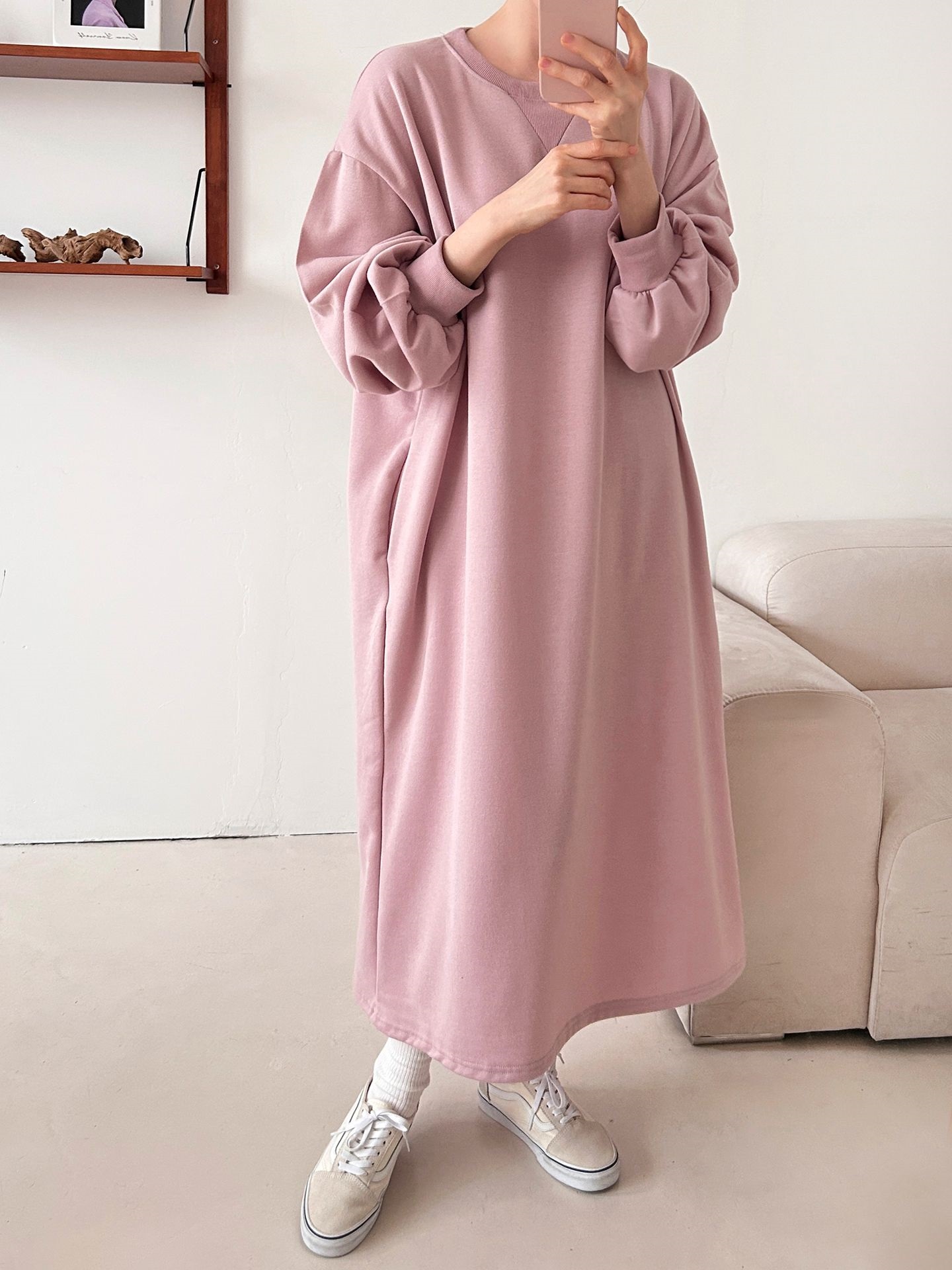 裏起毛ボクシーロング無地カラーワンピース | 詳細画像29