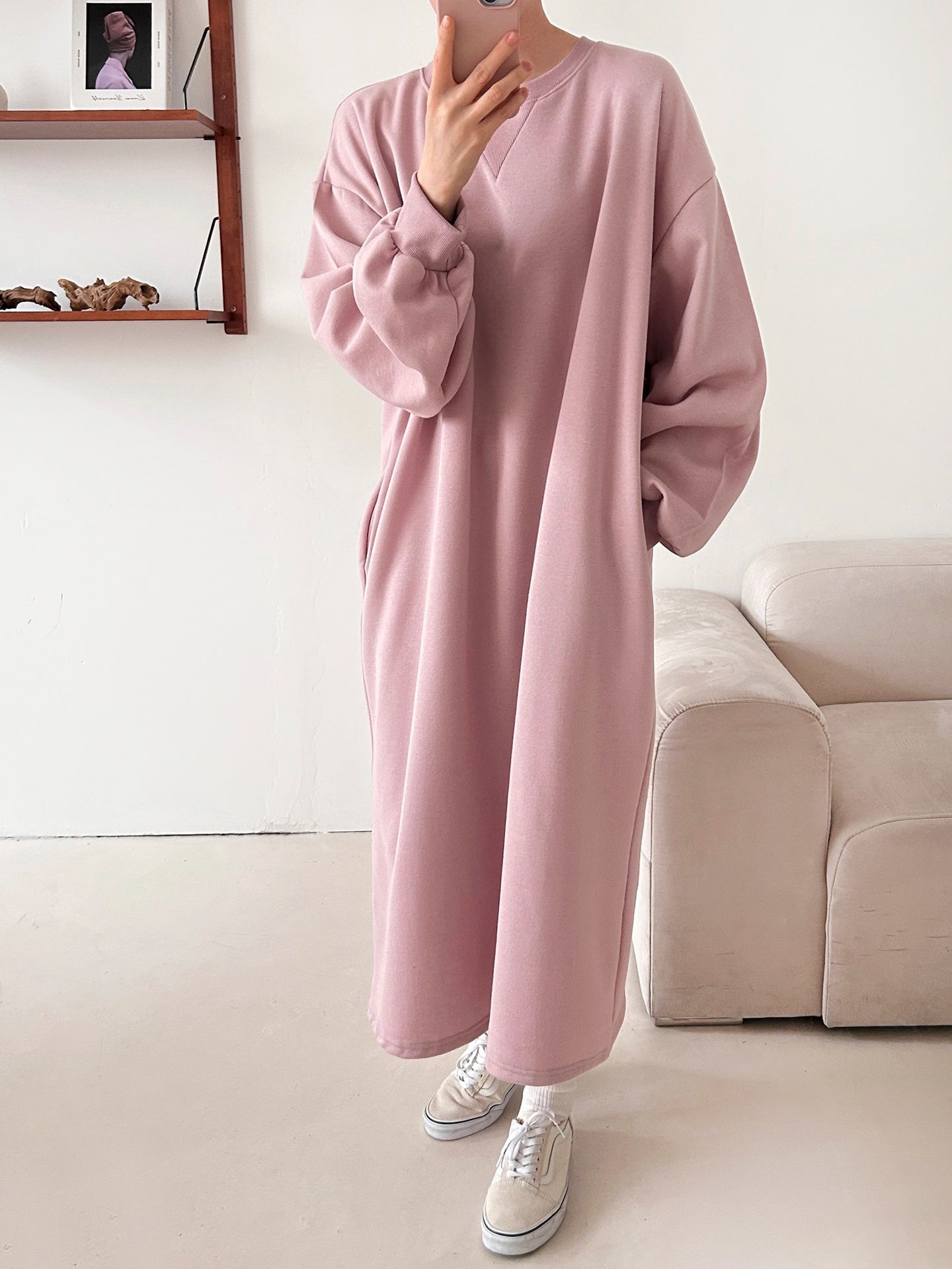 裏起毛ボクシーロング無地カラーワンピース | 詳細画像30