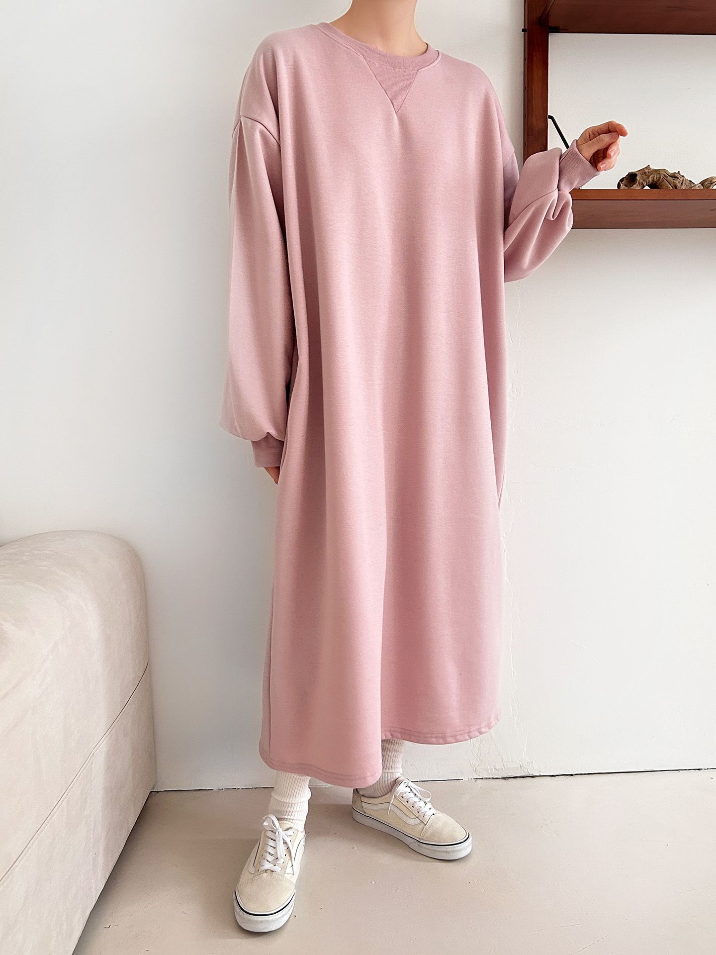 裏起毛ボクシーロング無地カラーワンピース | 詳細画像31