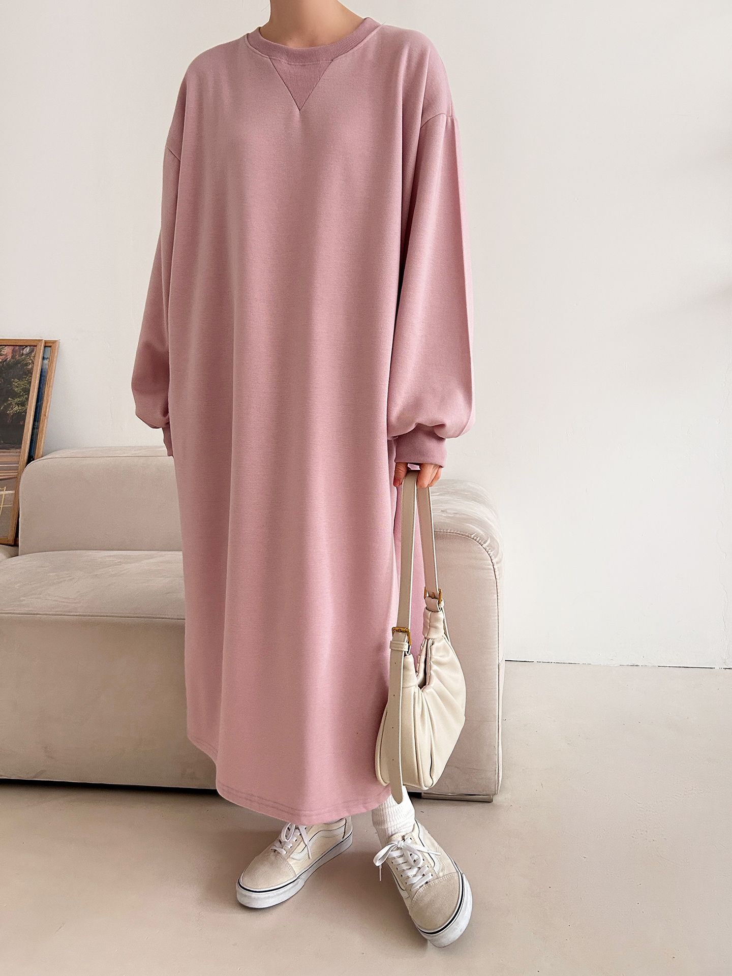 裏起毛ボクシーロング無地カラーワンピース | 詳細画像32