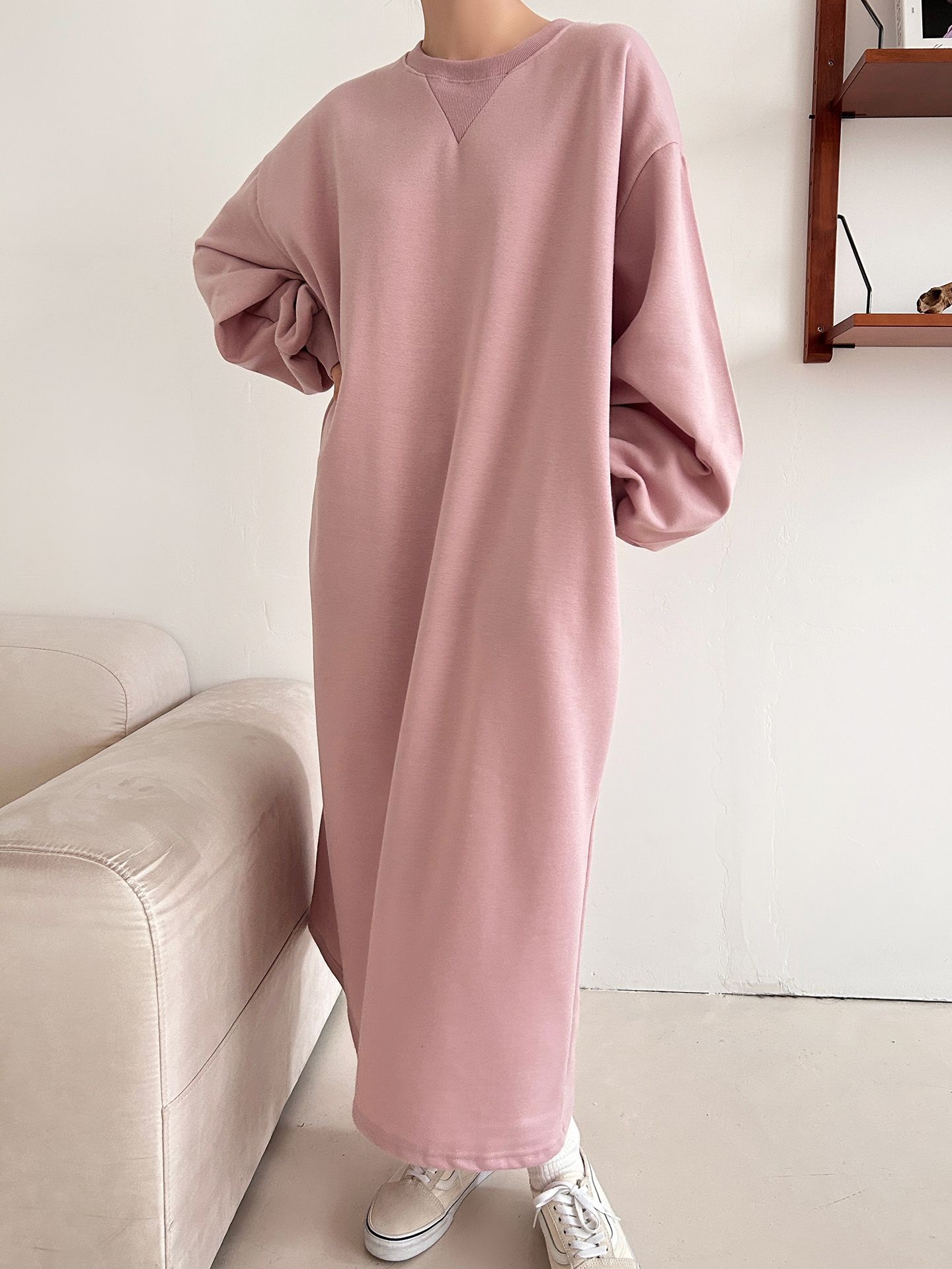 裏起毛ボクシーロング無地カラーワンピース | 詳細画像33