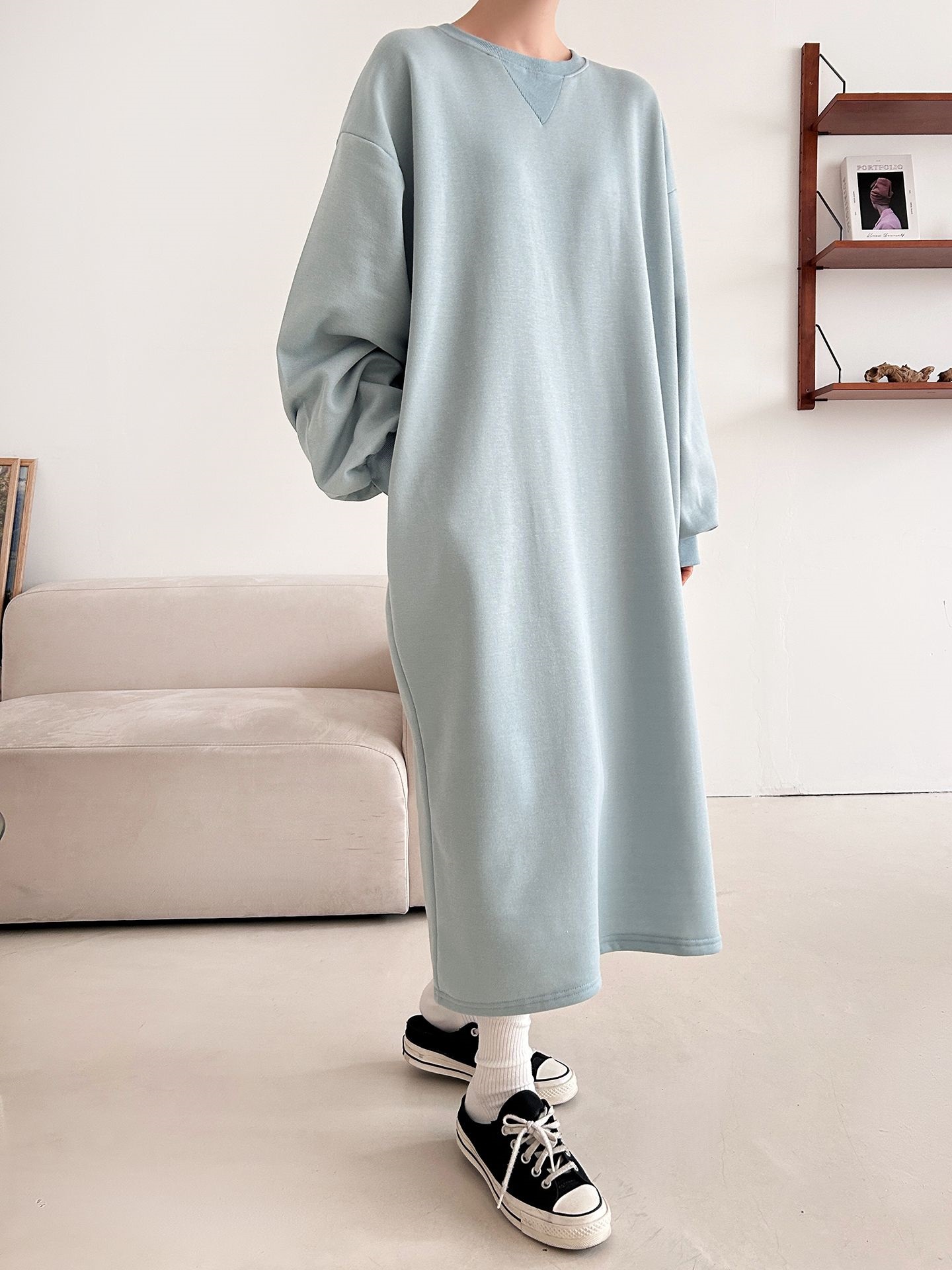 裏起毛ボクシーロング無地カラーワンピース | 詳細画像34