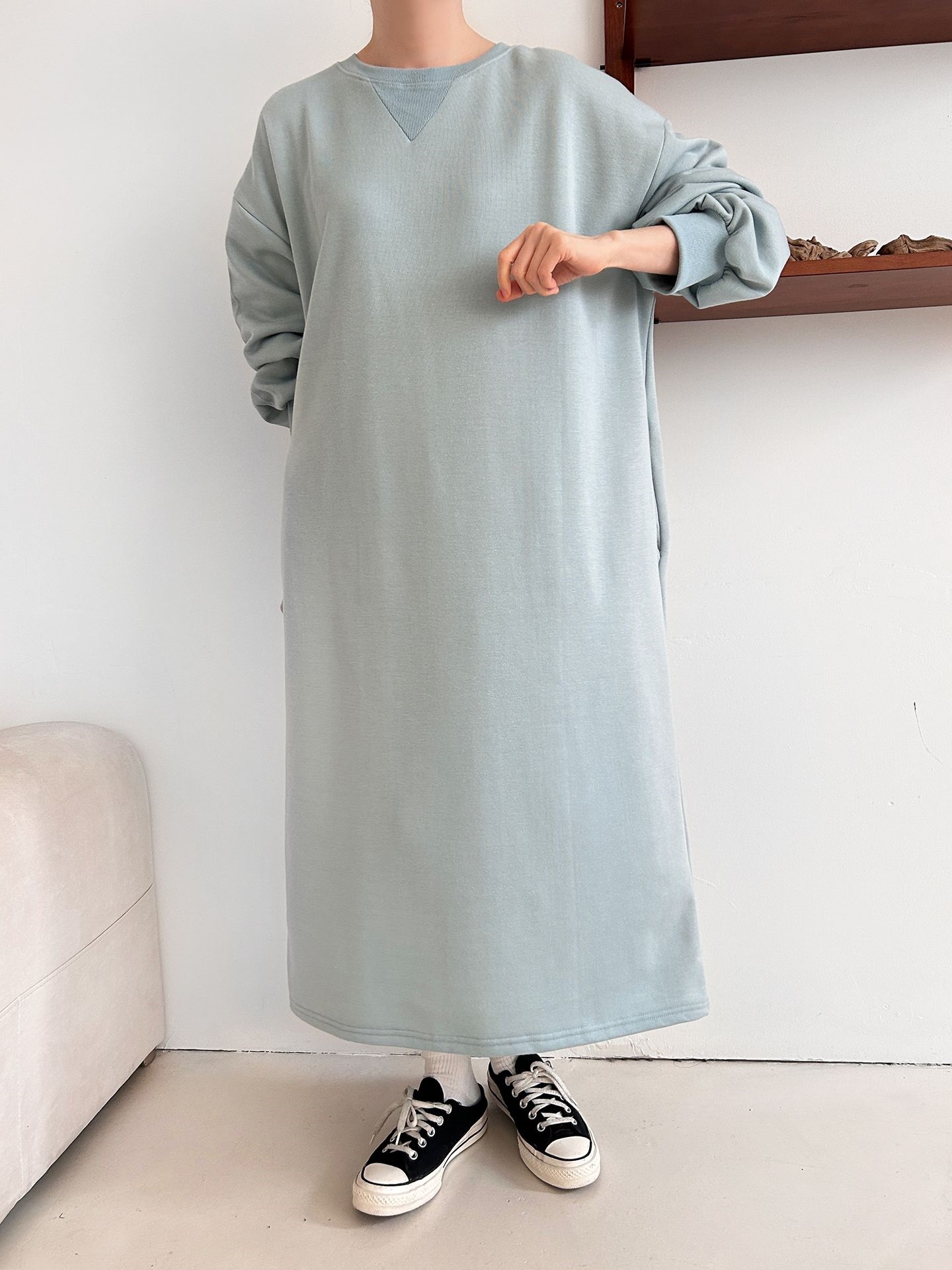 裏起毛ボクシーロング無地カラーワンピース | 詳細画像36