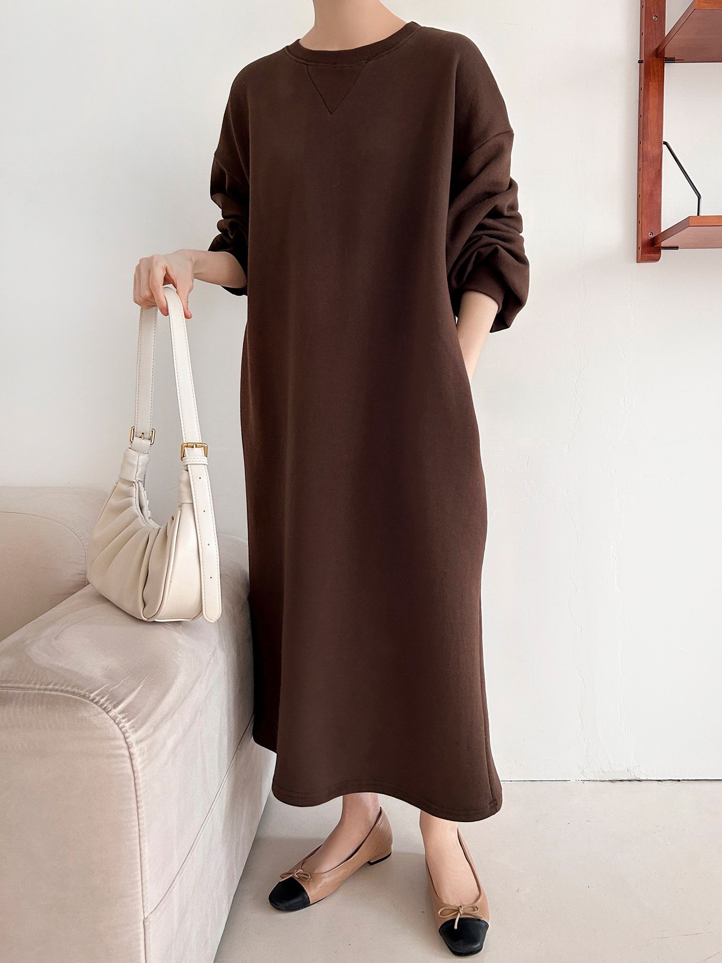 裏起毛ボクシーロング無地カラーワンピース | 詳細画像37