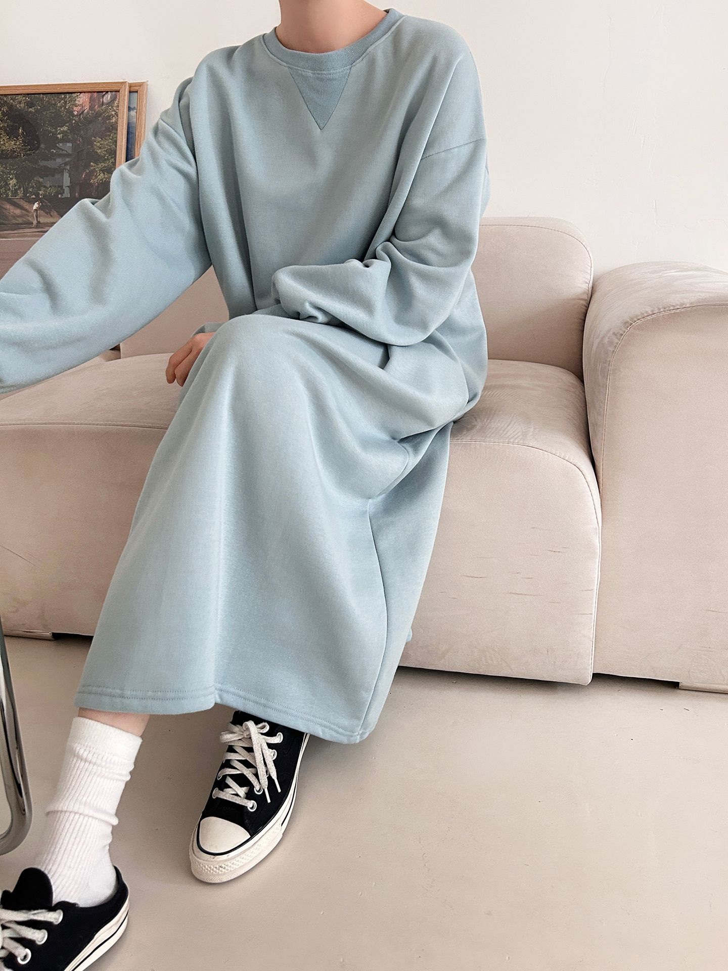 裏起毛ボクシーロング無地カラーワンピース | 詳細画像40