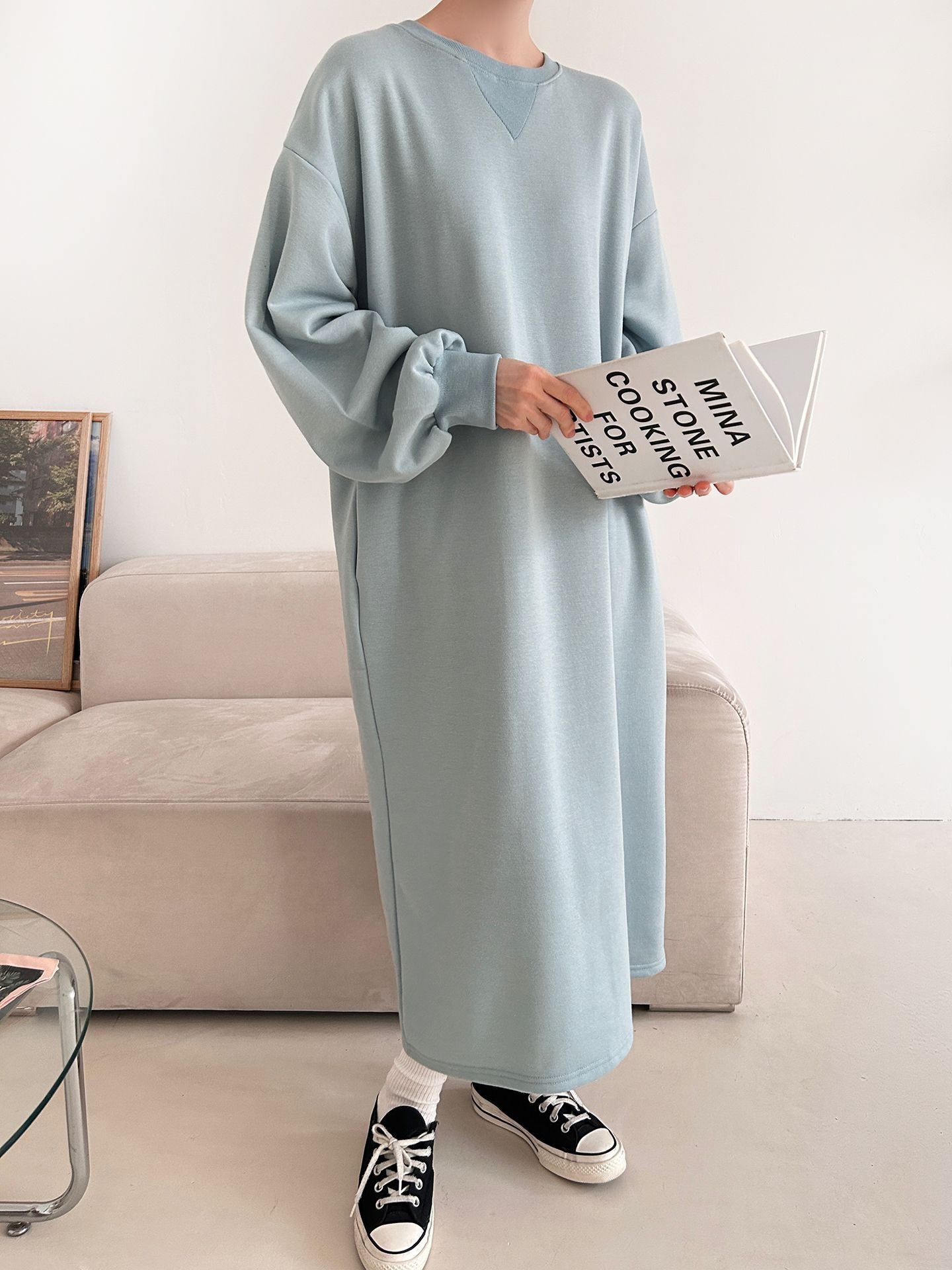 裏起毛ボクシーロング無地カラーワンピース | 詳細画像41