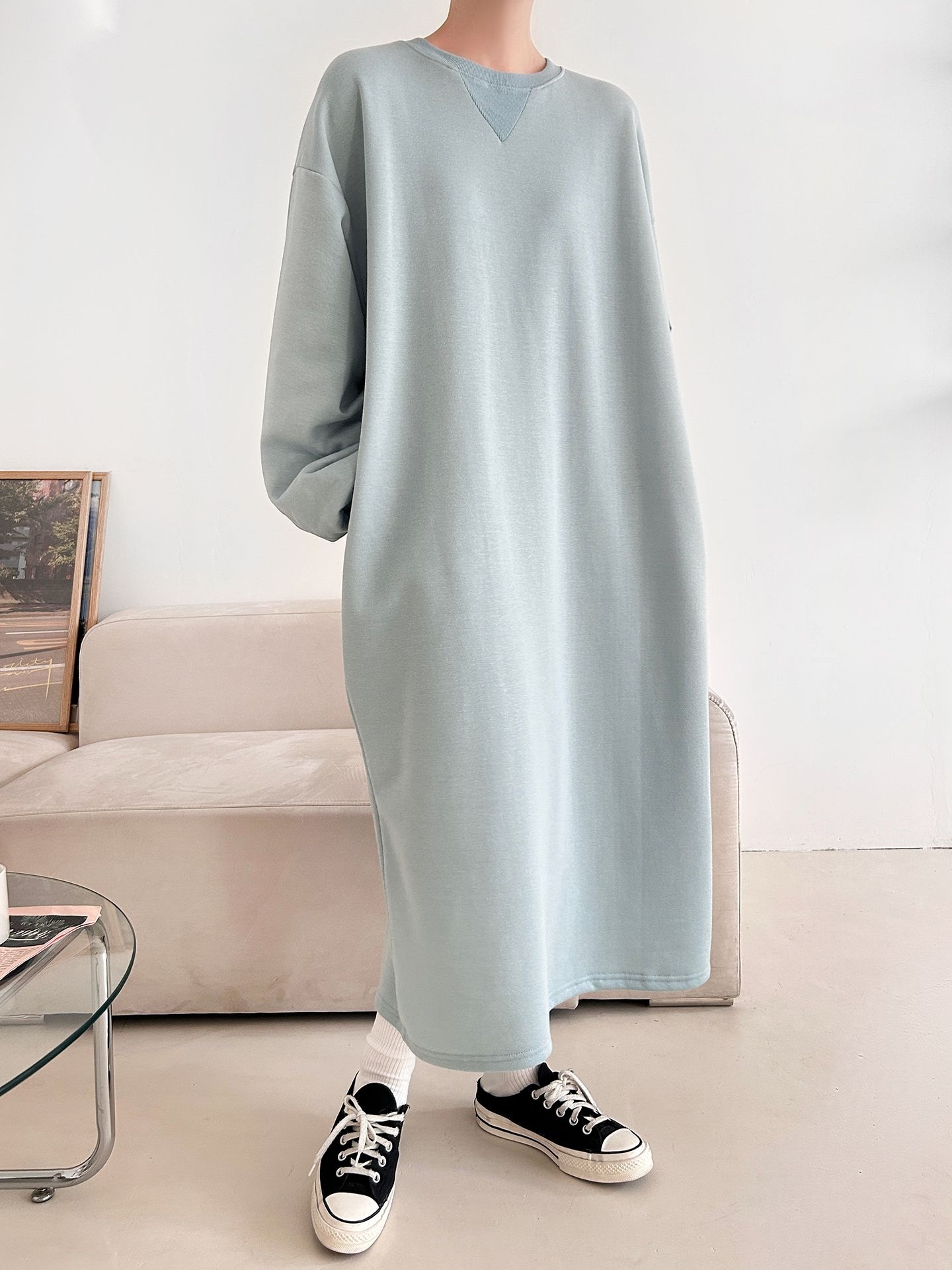 裏起毛ボクシーロング無地カラーワンピース | 詳細画像42