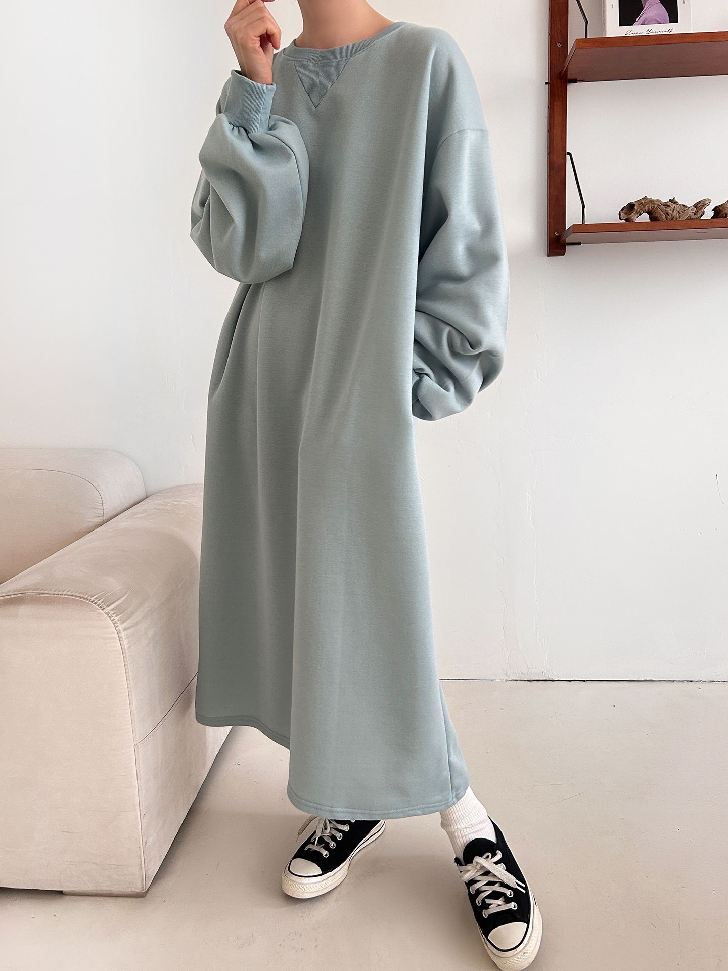 裏起毛ボクシーロング無地カラーワンピース | 詳細画像43