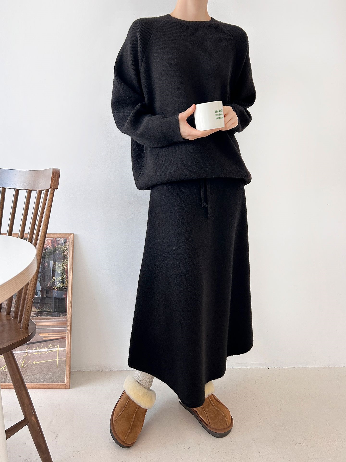 ラウンドネックドローストリングウエストゴムロング長袖無地カラーセットアップ | 詳細画像16