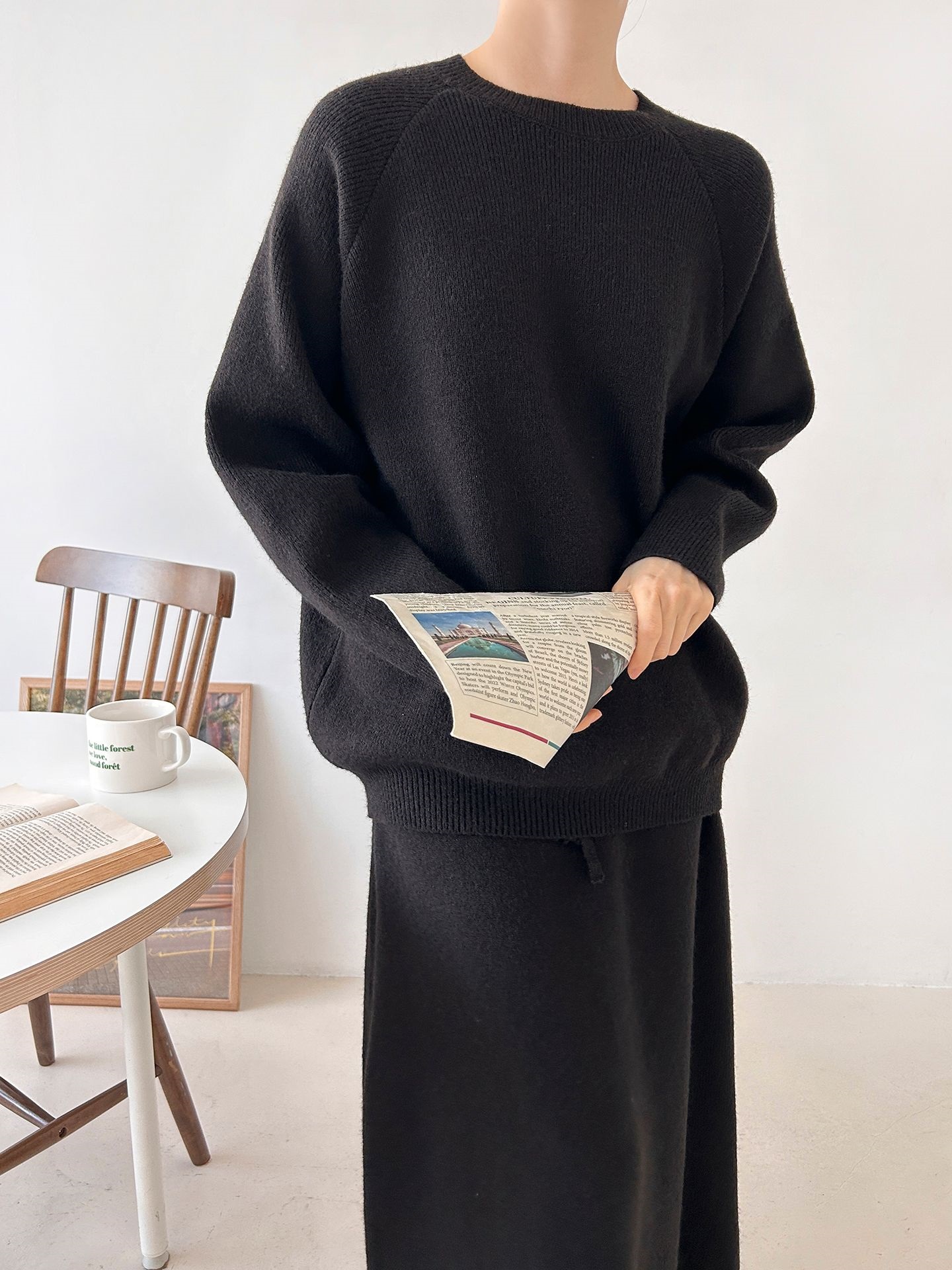 ラウンドネックドローストリングウエストゴムロング長袖無地カラーセットアップ | 詳細画像19