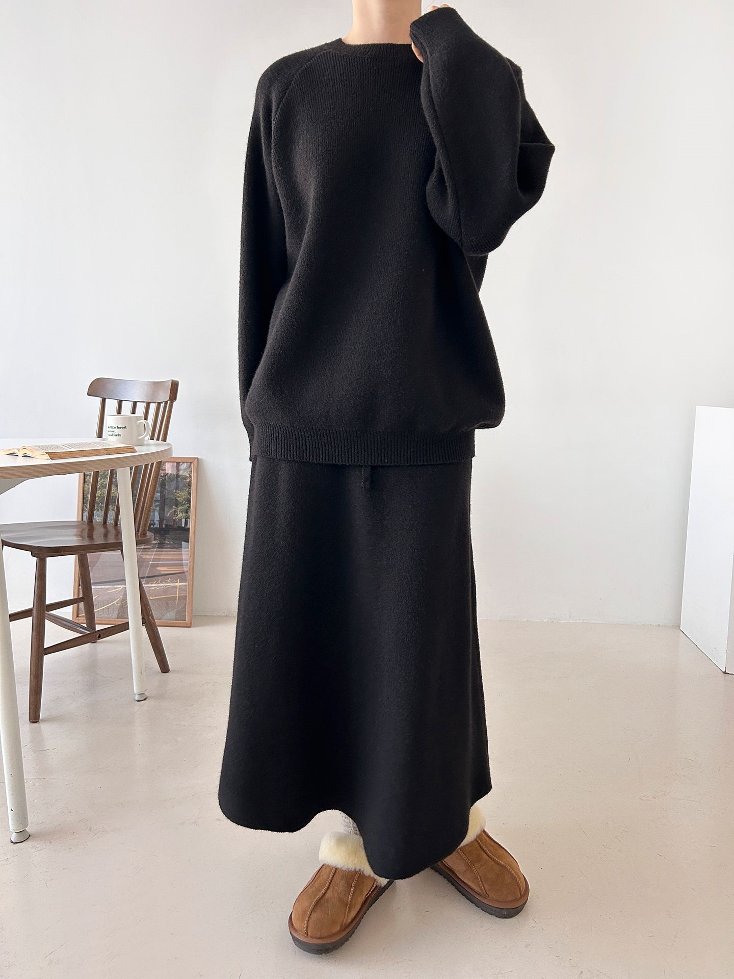 ラウンドネックドローストリングウエストゴムロング長袖無地カラーセットアップ | 詳細画像21