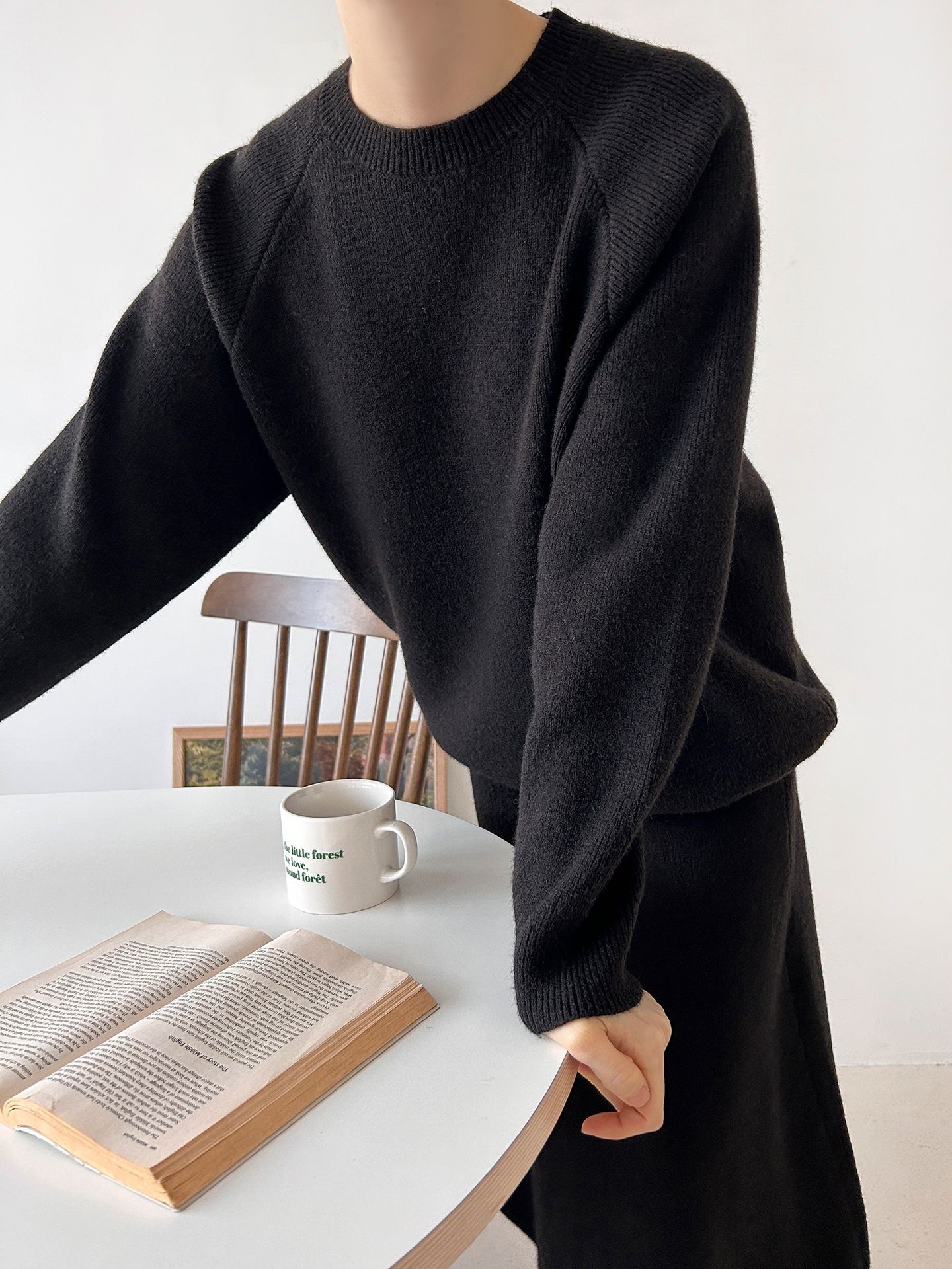 ラウンドネックドローストリングウエストゴムロング長袖無地カラーセットアップ | 詳細画像23