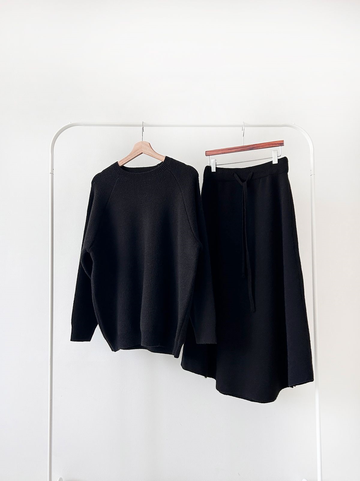 ラウンドネックドローストリングウエストゴムロング長袖無地カラーセットアップ | 詳細画像38