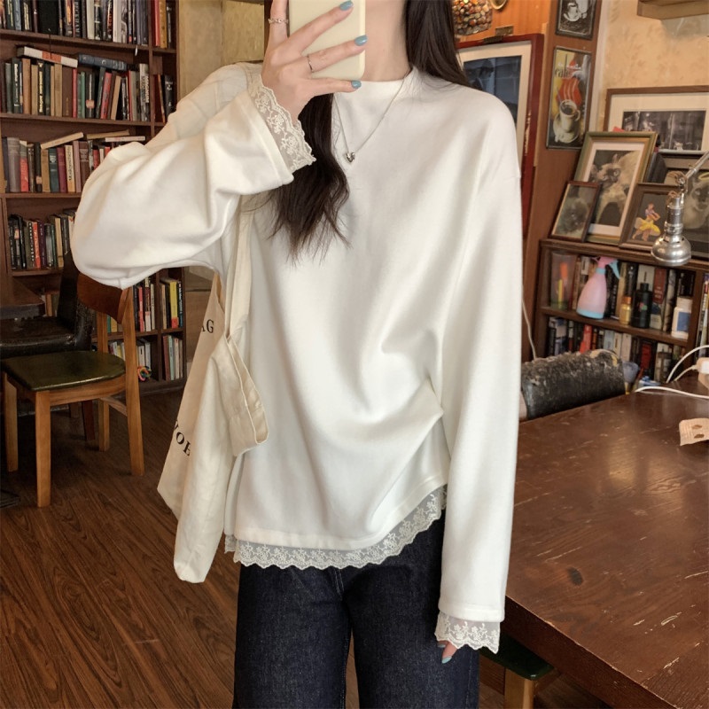 コンビ花柄レースラウンドネック長袖Tシャツ | 詳細画像2