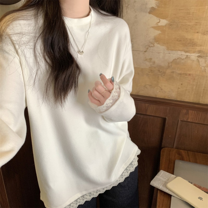 コンビ花柄レースラウンドネック長袖Tシャツ | 詳細画像3