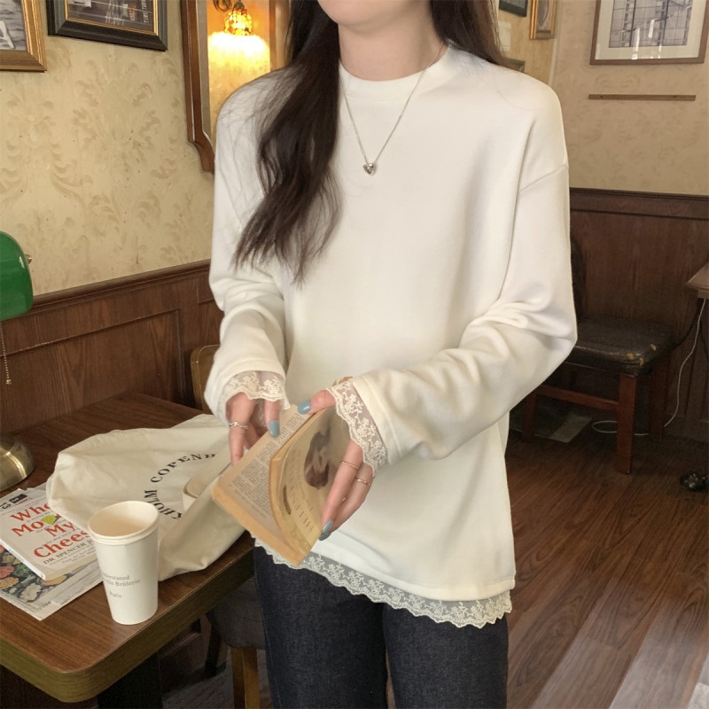 コンビ花柄レースラウンドネック長袖Tシャツ | 詳細画像4