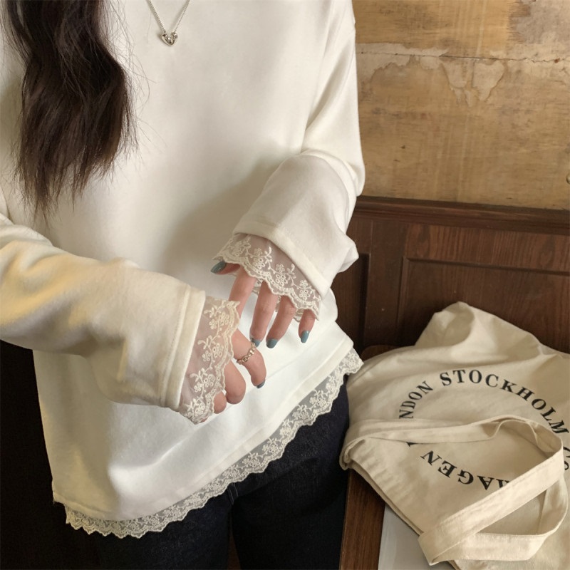 コンビ花柄レースラウンドネック長袖Tシャツ | 詳細画像5