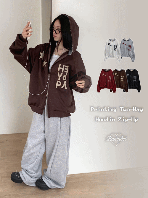 裏起毛配色ダブルジップルーズ長袖ロゴジップパーカー | レディース