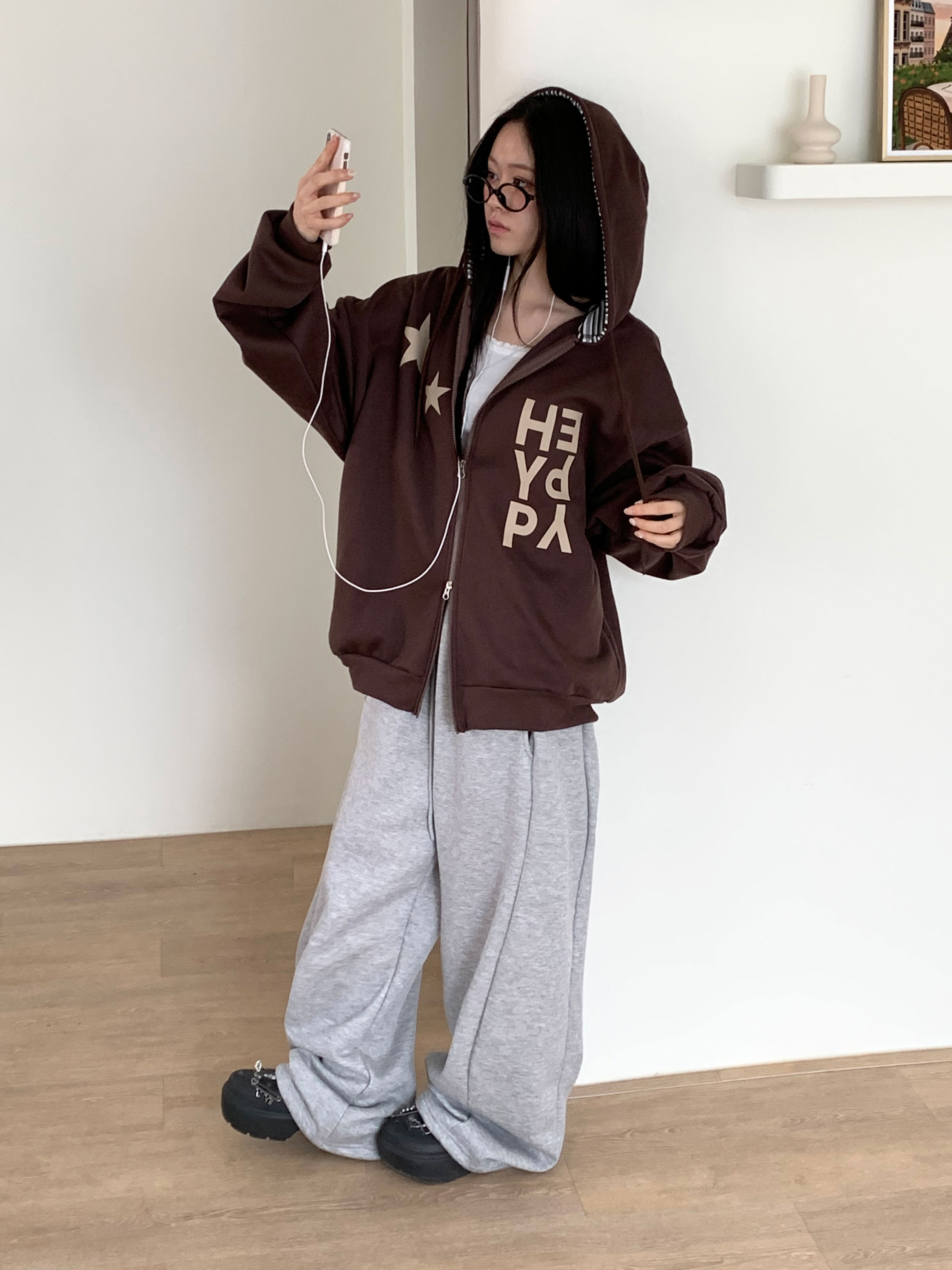 裏起毛配色ダブルジップルーズ長袖ロゴジップパーカー | レディース