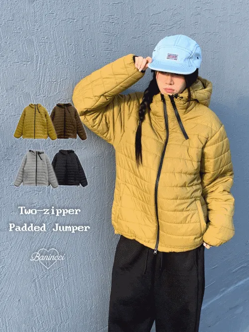 ウェルロンジップアップフードポケットオーバーサイズ長袖軽量ダウンジャケット | banincci | 詳細画像1