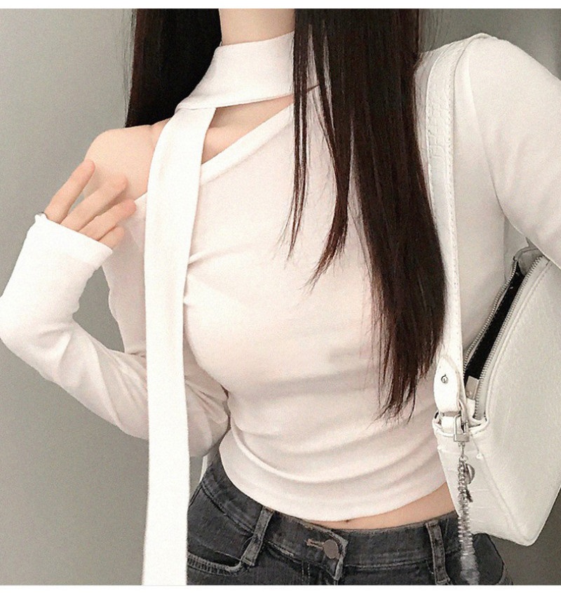 ボウタイオフショルダーアンバランス長袖Tシャツ | 詳細画像8