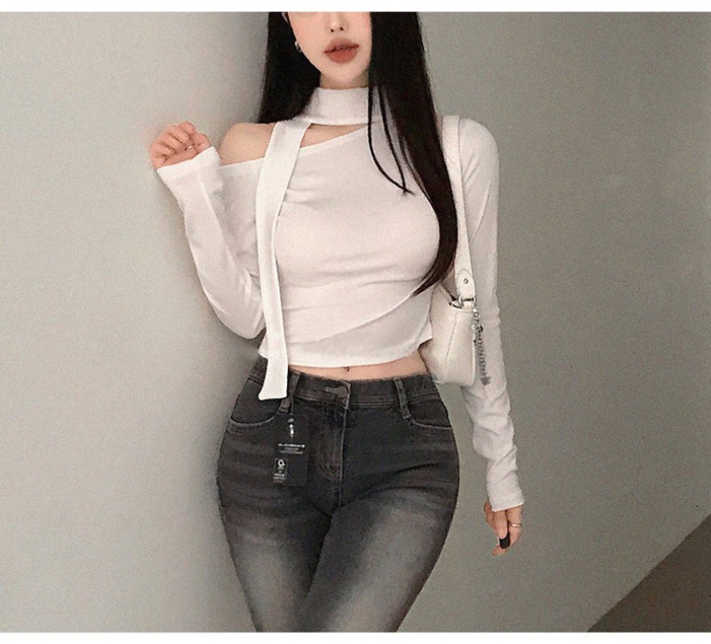 ボウタイオフショルダーアンバランス長袖Tシャツ | 詳細画像9