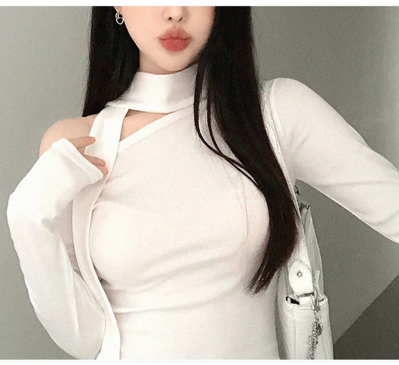 ボウタイオフショルダーアンバランス長袖Tシャツ | 詳細画像10