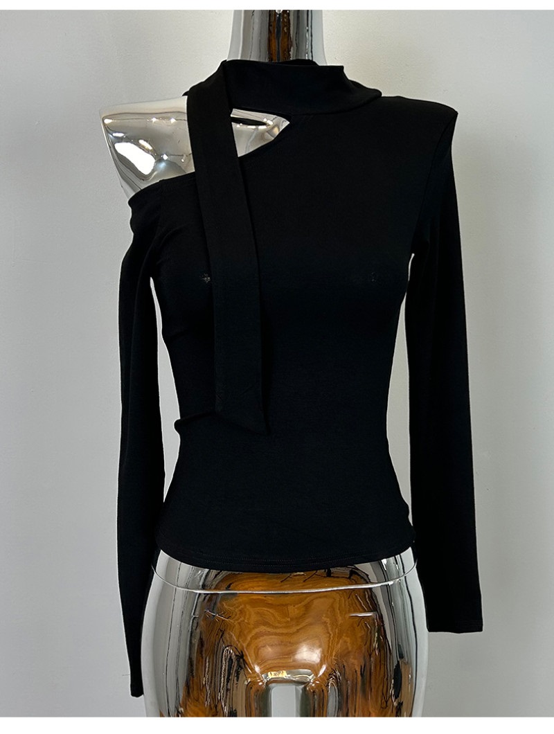 ボウタイオフショルダーアンバランス長袖Tシャツ | 詳細画像13